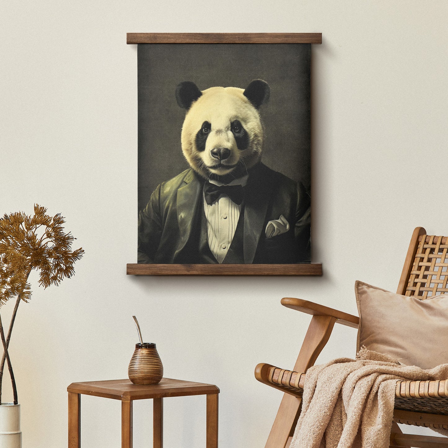 Dapper Panda Hanging Linen Wall Art - Vintage Animal Tapestry