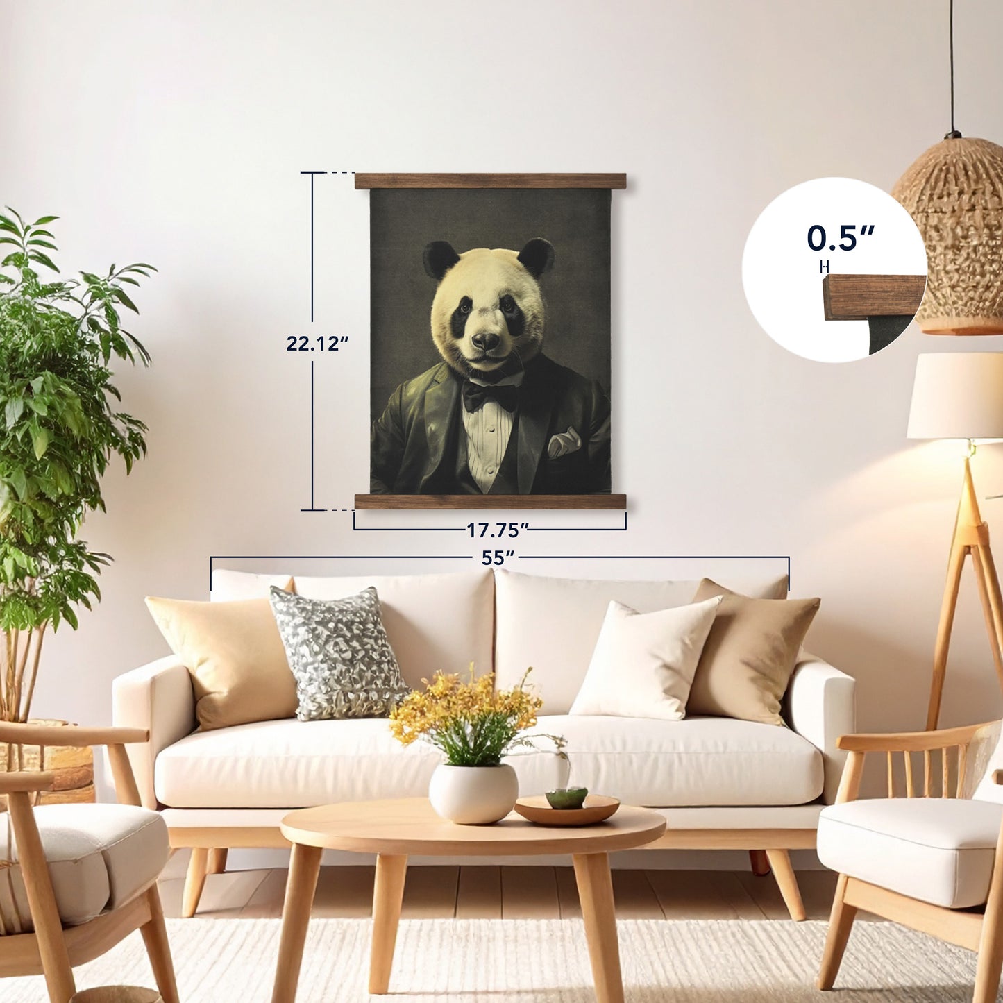 Dapper Panda Hanging Linen Wall Art - Vintage Animal Tapestry