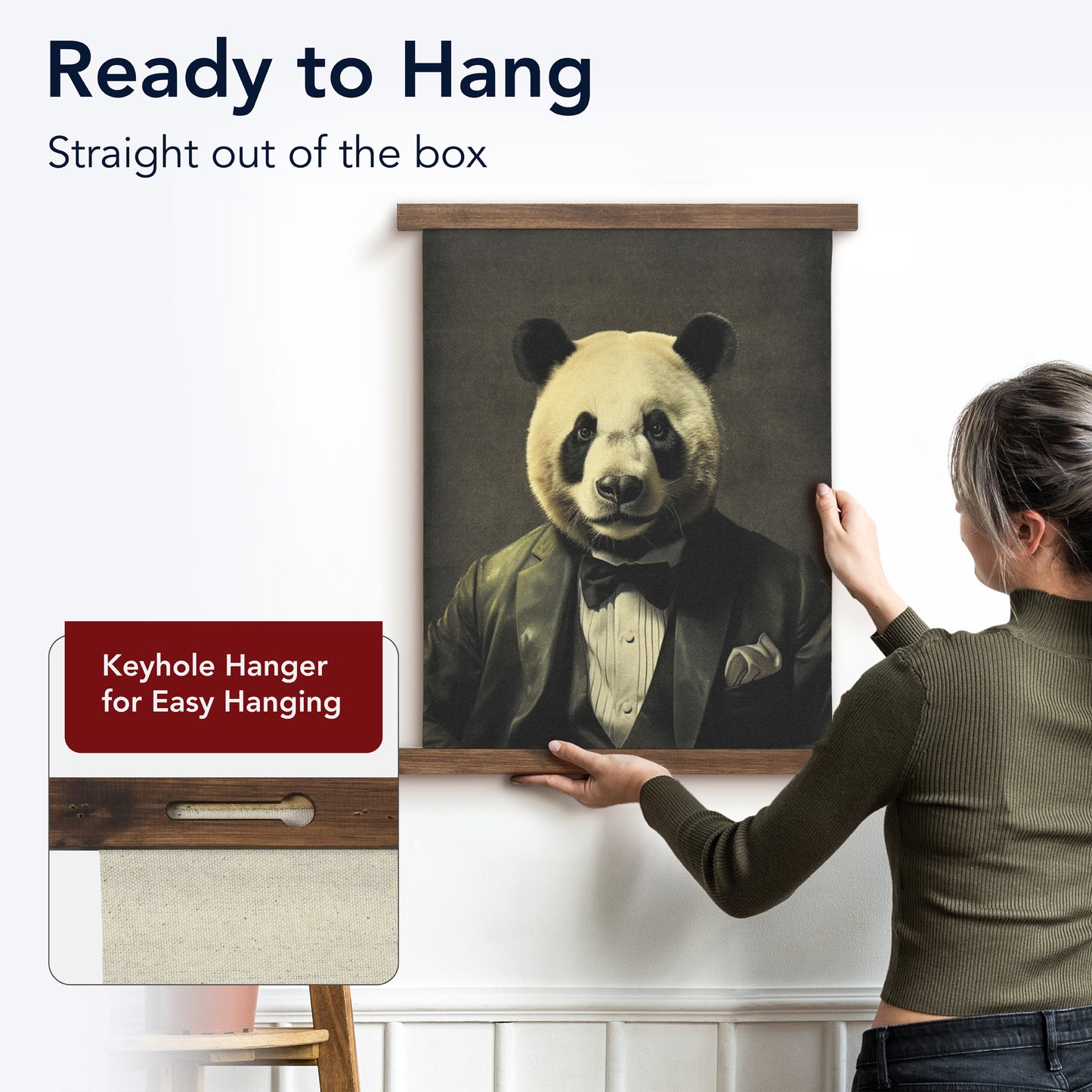 Dapper Panda Hanging Linen Wall Art - Vintage Animal Tapestry