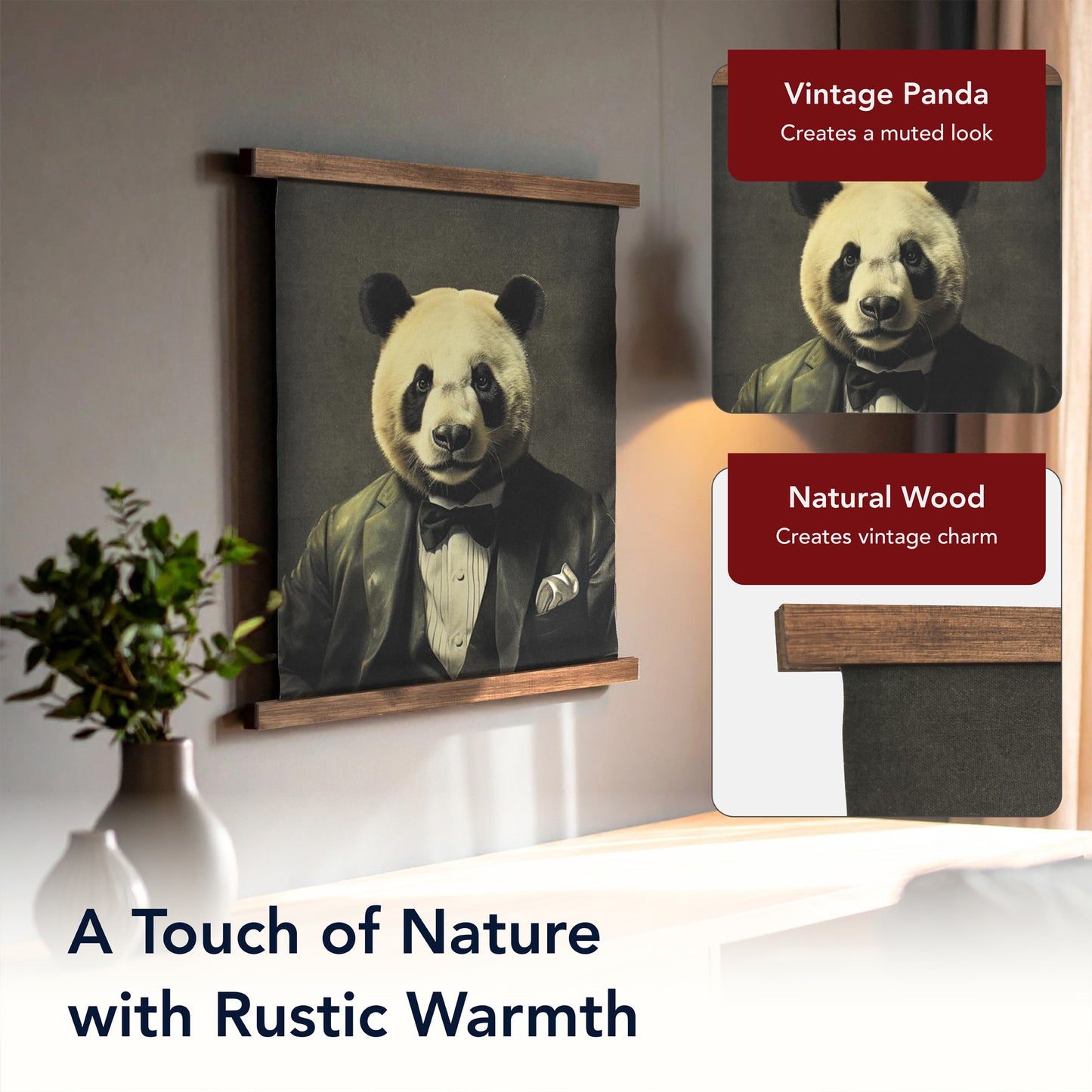 Dapper Panda Hanging Linen Wall Art - Vintage Animal Tapestry