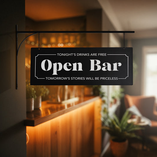 Double-Sided "Open Bar" Metal Sign - Vintage Home/Outdoor Bar Decor