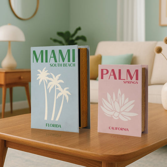 Miami South Beach & Palm Springs Faux Leather Book Storage Set