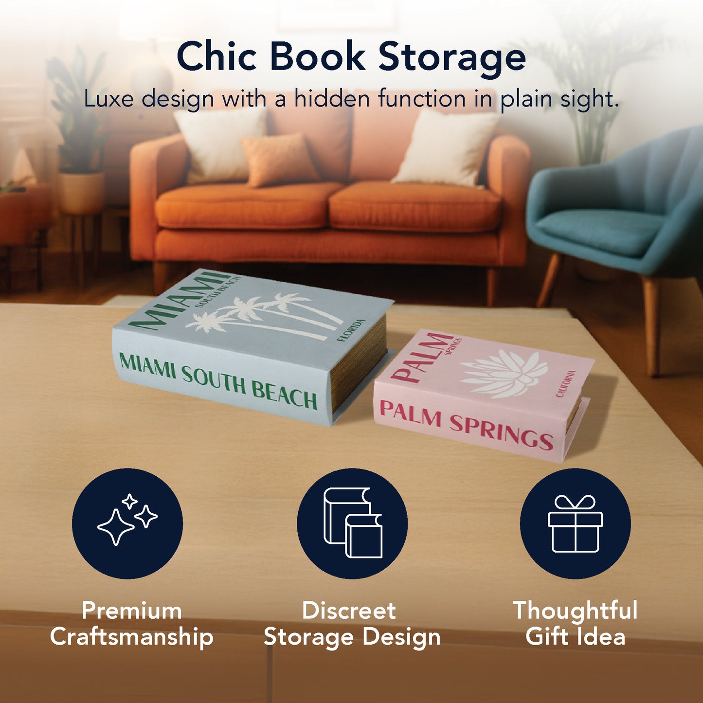 Miami South Beach & Palm Springs Faux Leather Book Storage Set