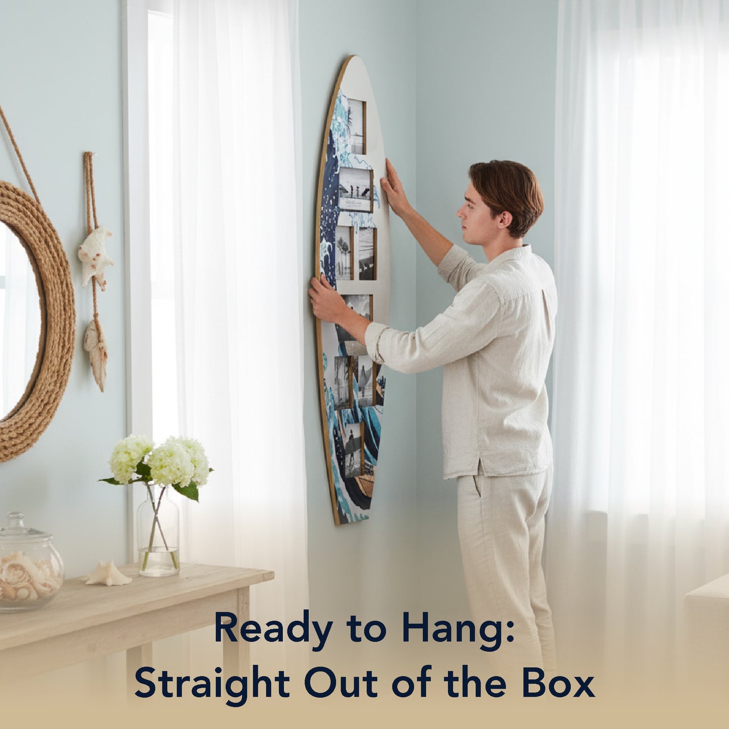 Surfboard Photo Collage Wall Decor - Great Wave Off Kanagawa Coastal Beach Art