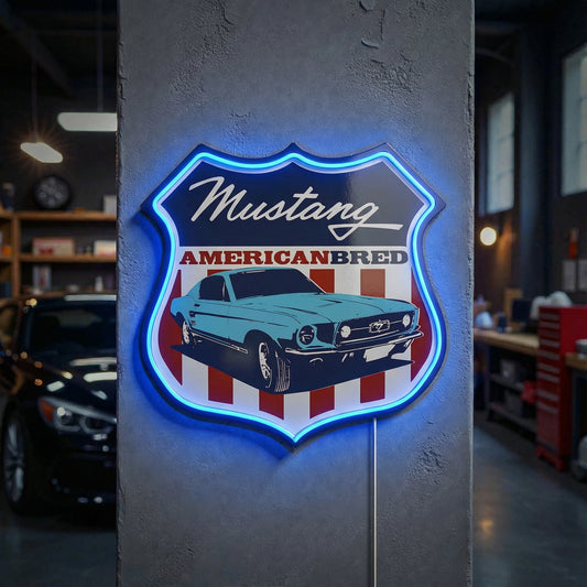 Vintage Mustang American Breed LED Wall Sign for Man Cave & Garage