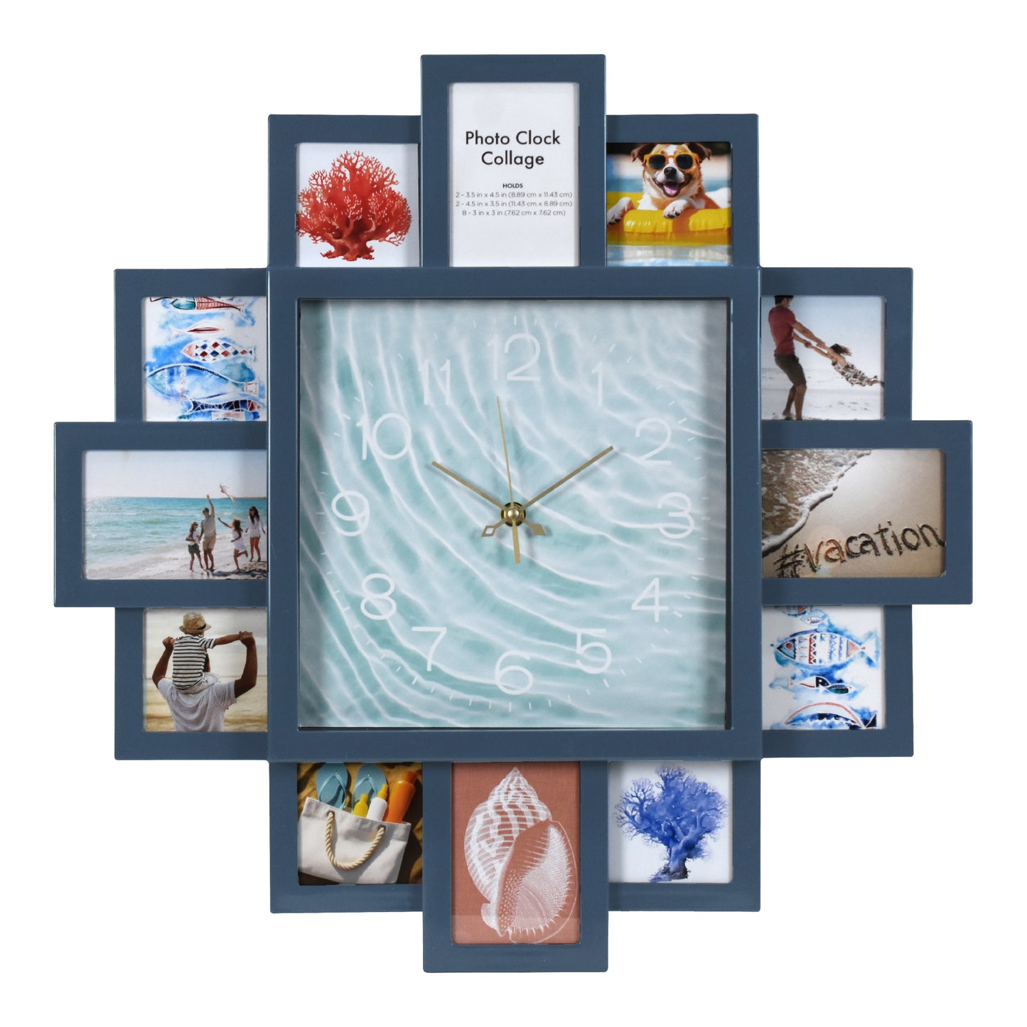 Photo Collage Coastal Blue Wall Clock 20"