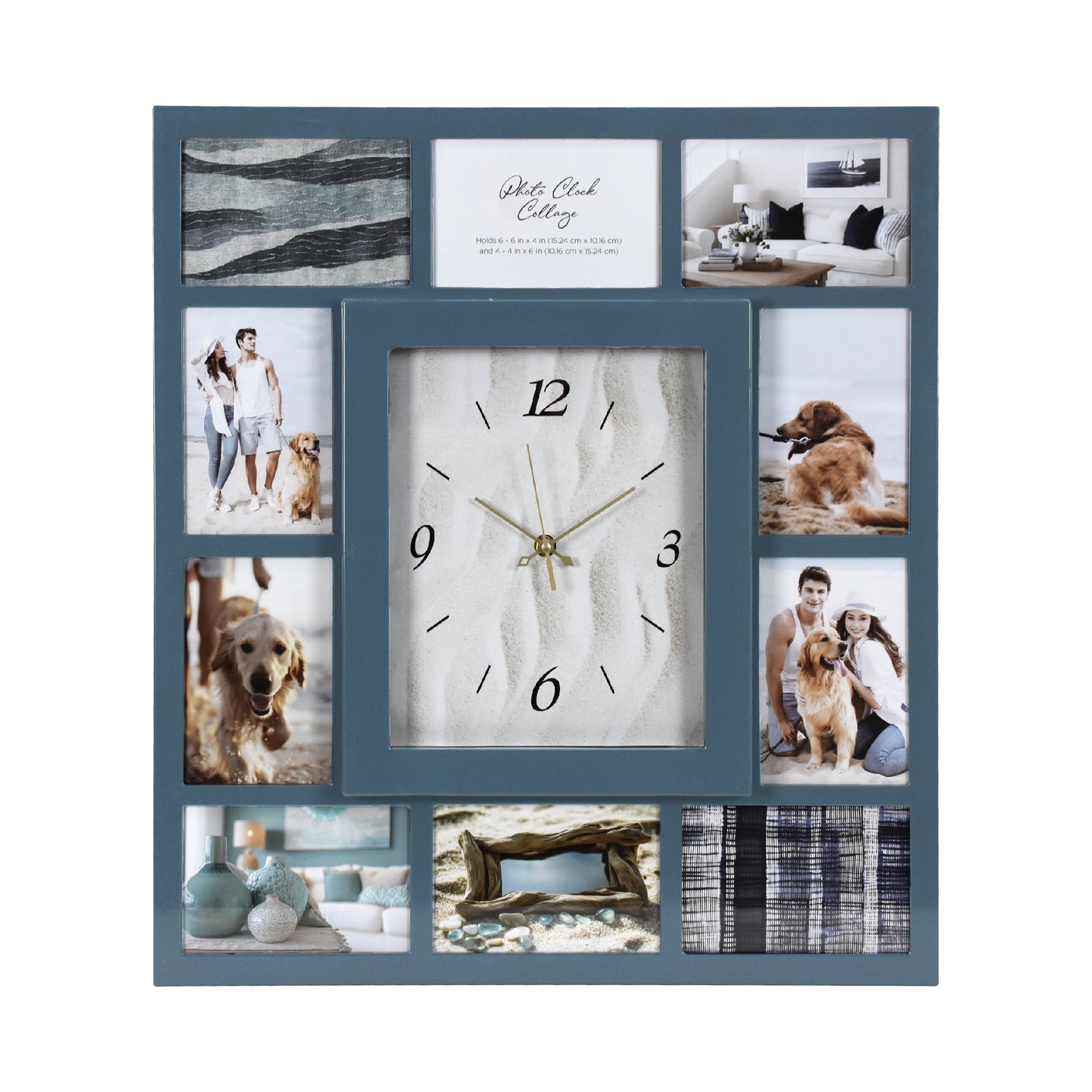 Photo Collage Coastal Blue Wall Clock 21"