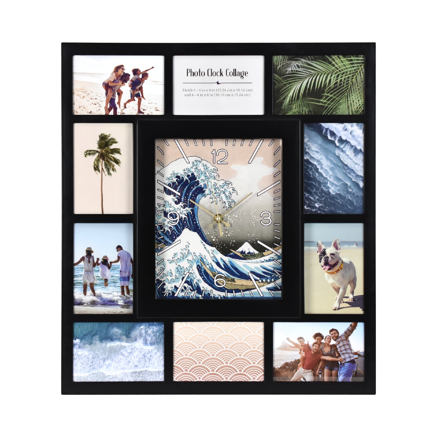 Photo Collage "The Great Wave" Black Wall Clock 21"