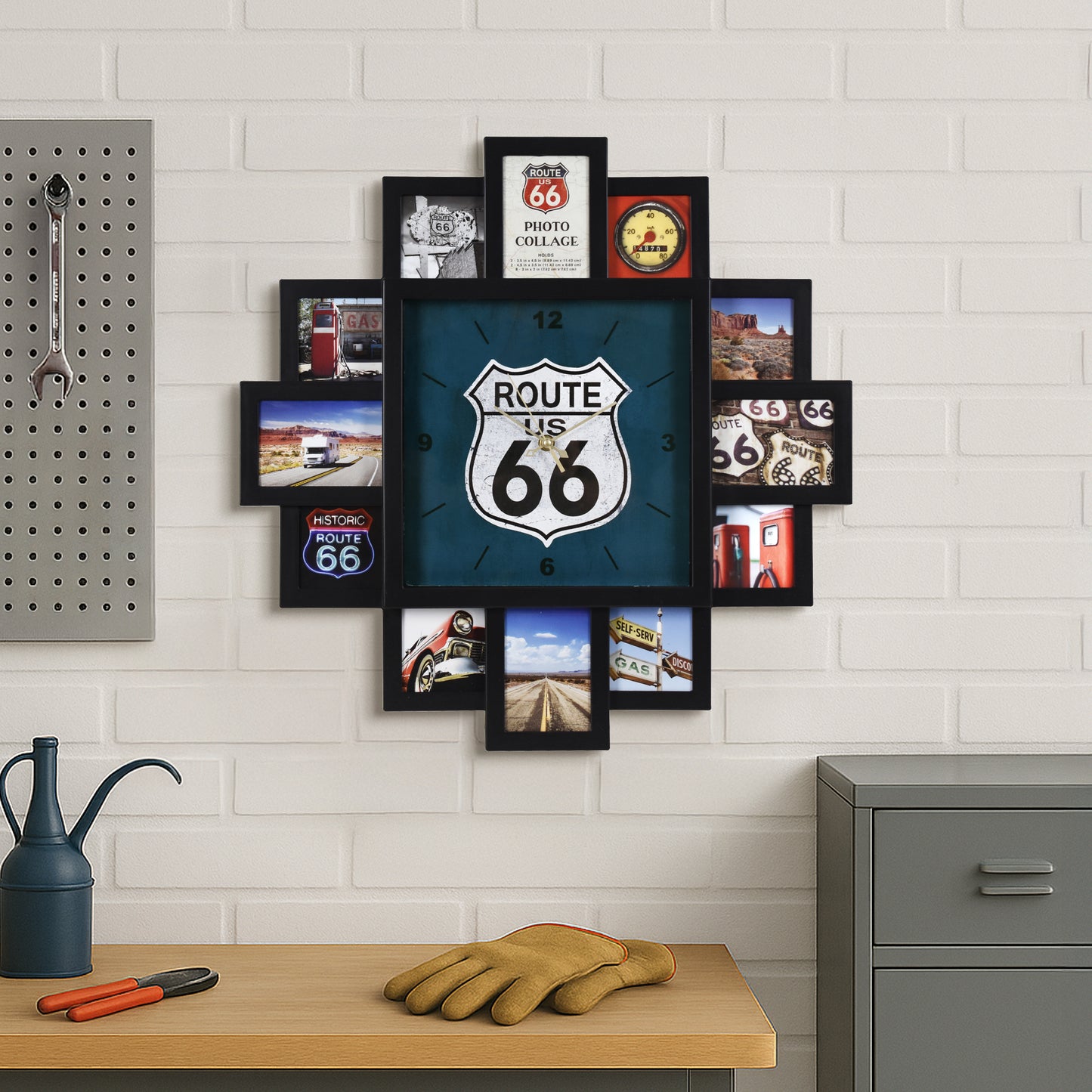 Photo Collage US Route 66 Black Wall Clock 20"