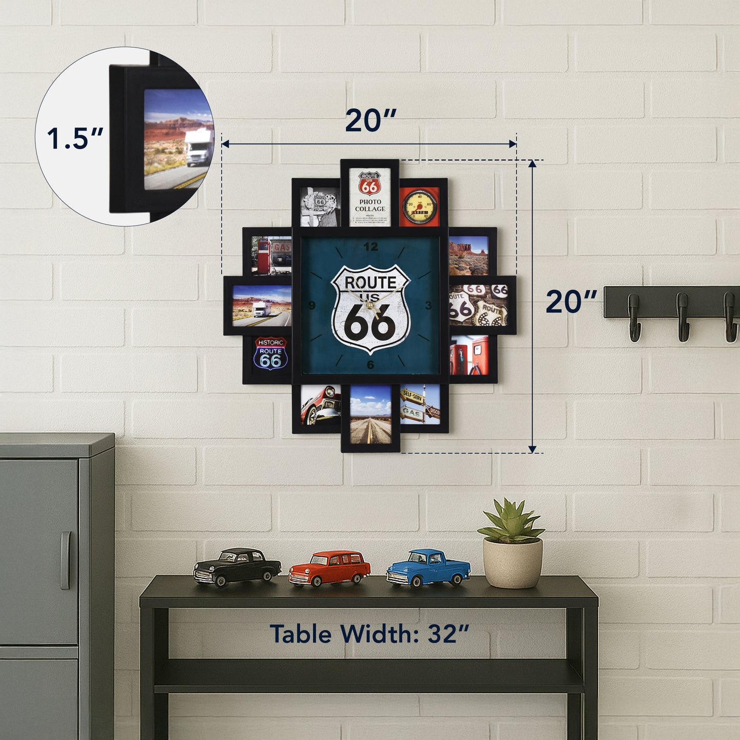 Photo Collage US Route 66 Black Wall Clock 20"