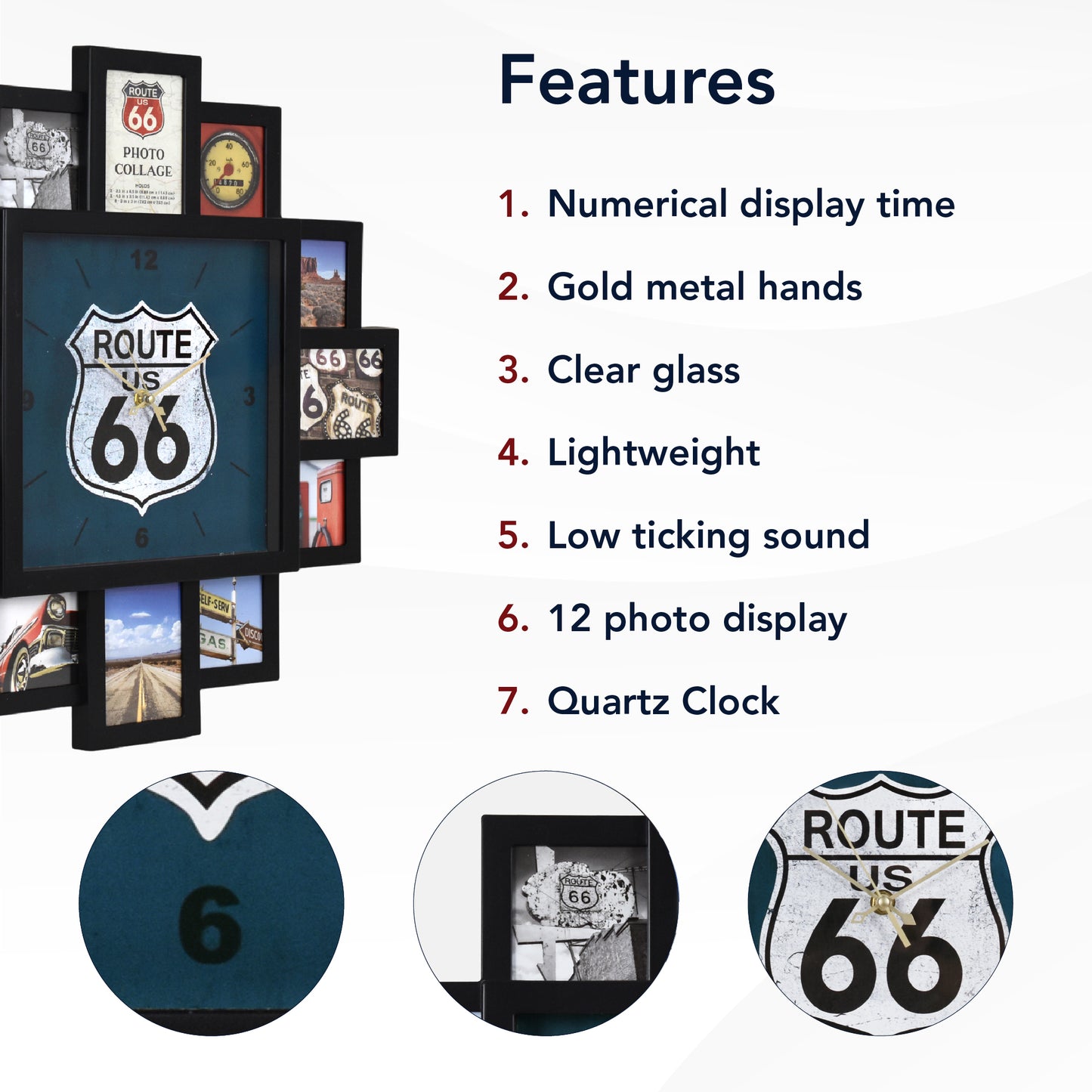 Photo Collage US Route 66 Black Wall Clock 20"