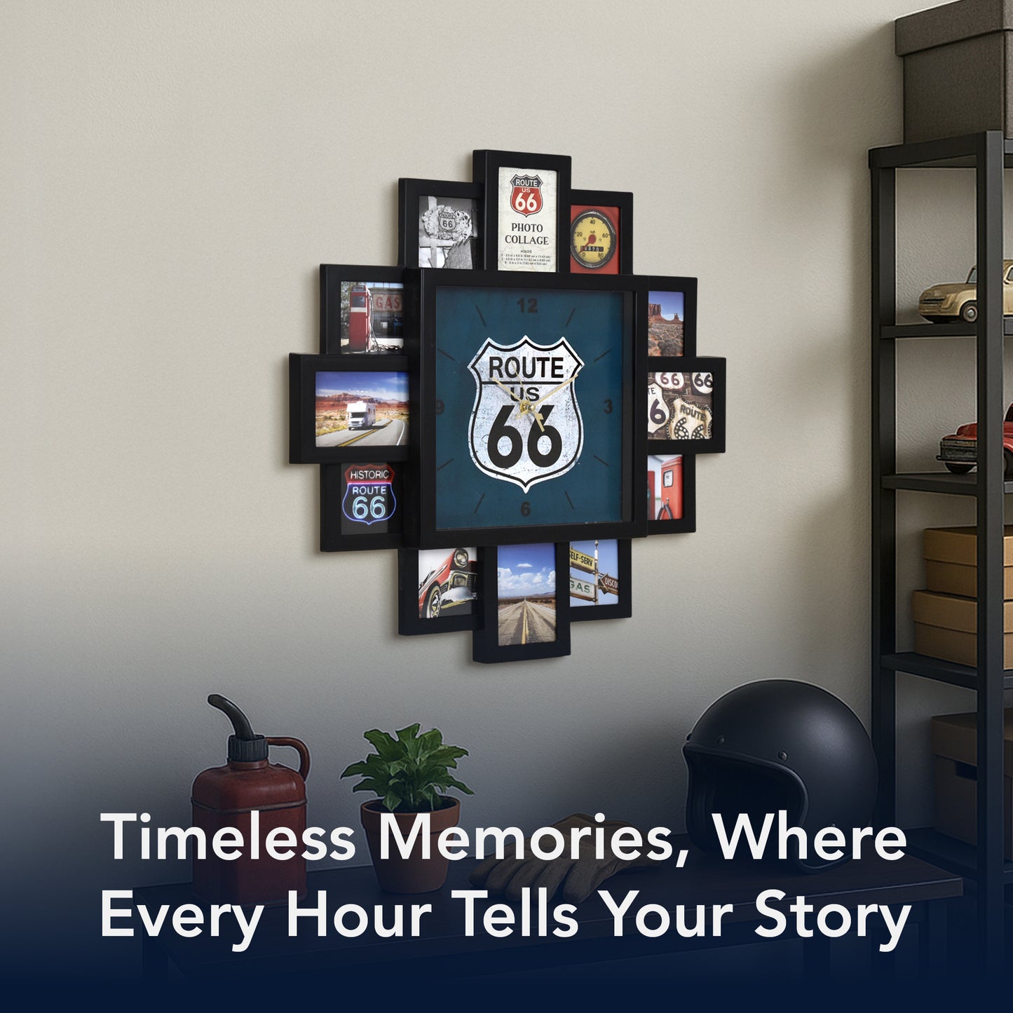 Photo Collage US Route 66 Black Wall Clock 20"