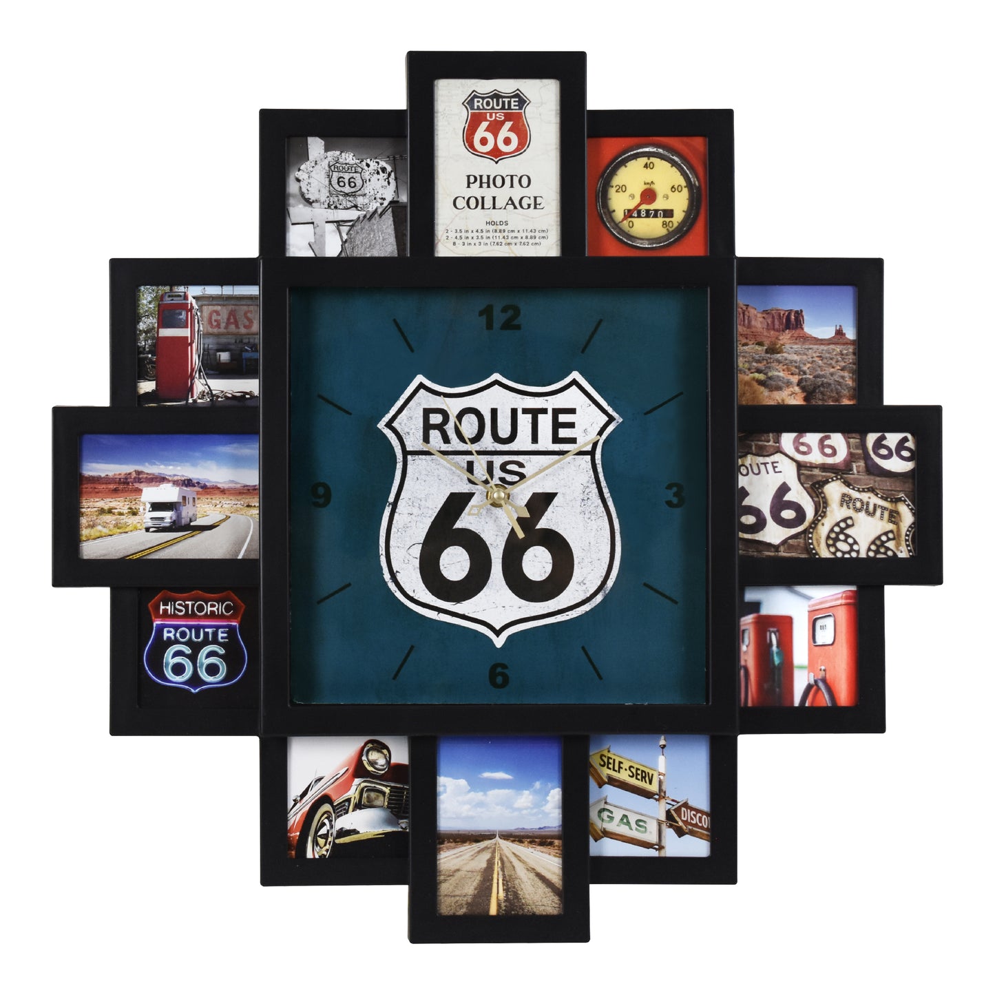 Photo Collage US Route 66 Black Wall Clock 20"