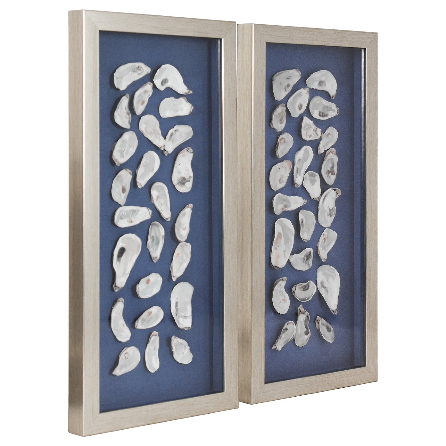2-pc Oyster Shell Shadowbox Framed Wall Art - Blue Linen Coastal Decor