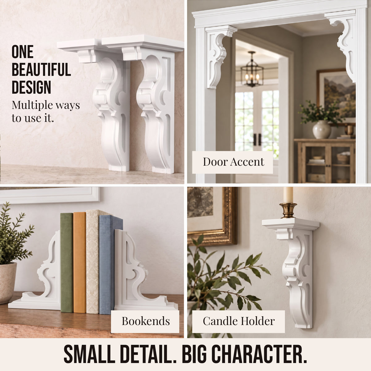 10" White Decorative Corbels, Set of 2 MDF Shelf Brackets