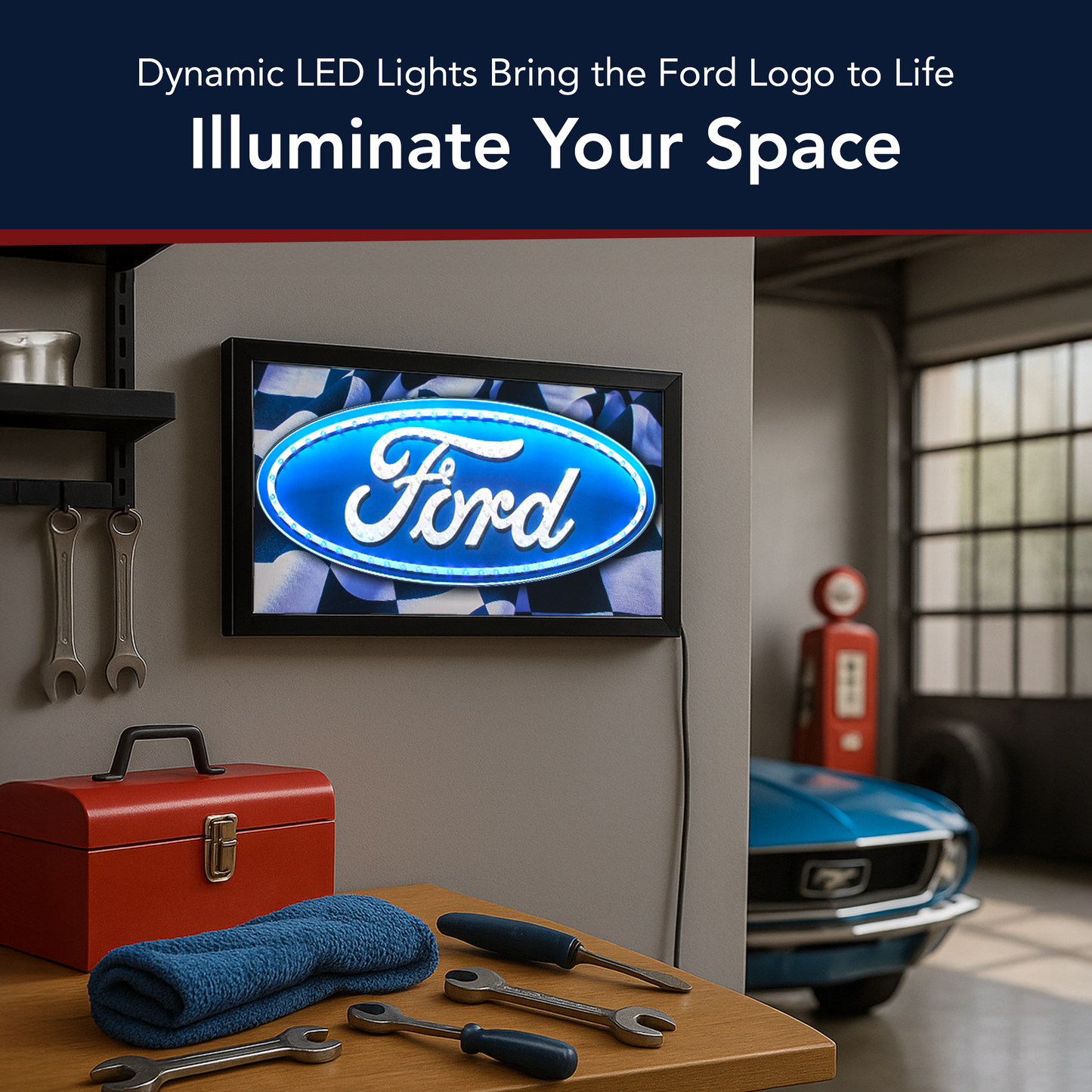 Officially Licensed Ford Logo Framed LED Sign