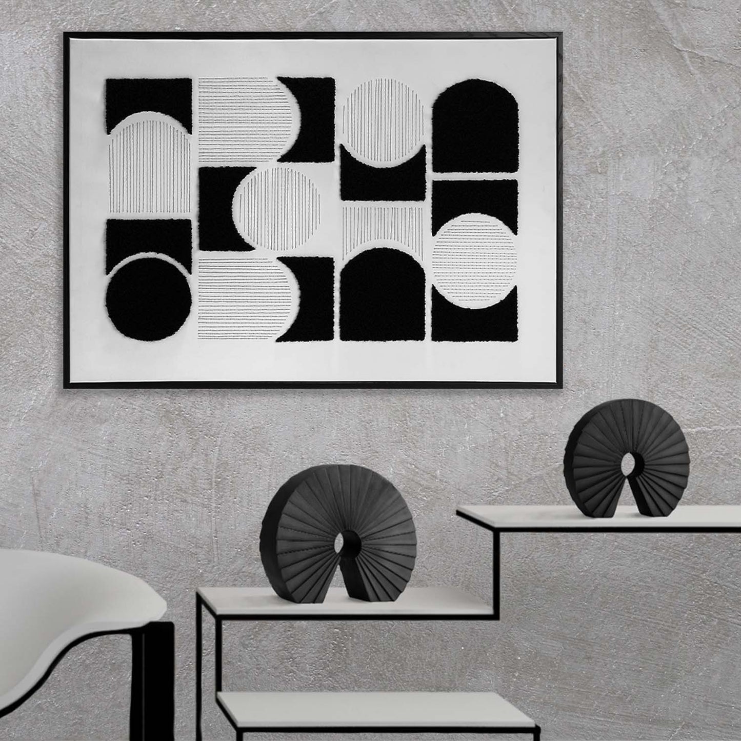Memories in Shapes Framed Printed, Embroidered and Tufted Canvas