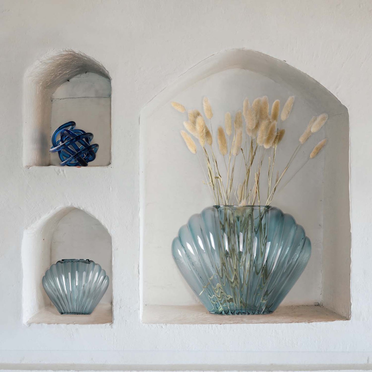 Sea Scallops Azure Glass Vase Set