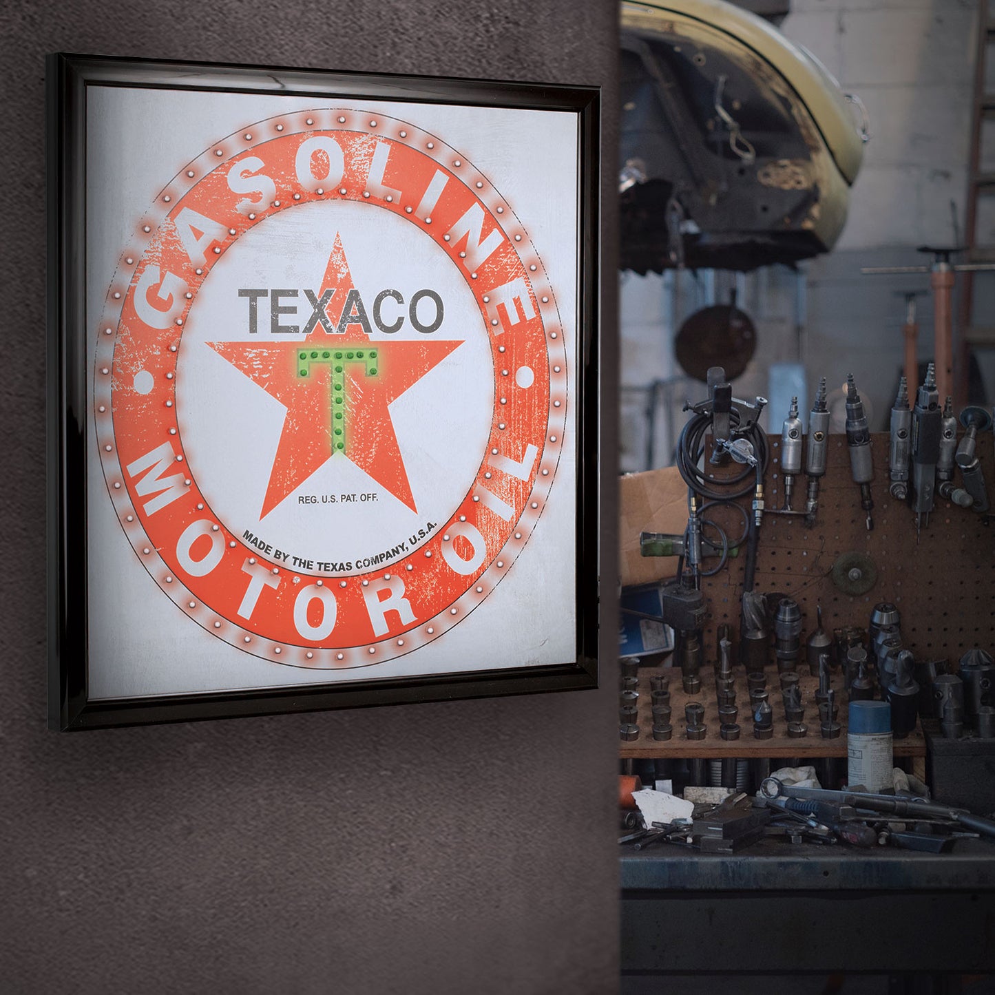 Officially Licensed Texaco Gasoline Motor Oil Framed LED Sign