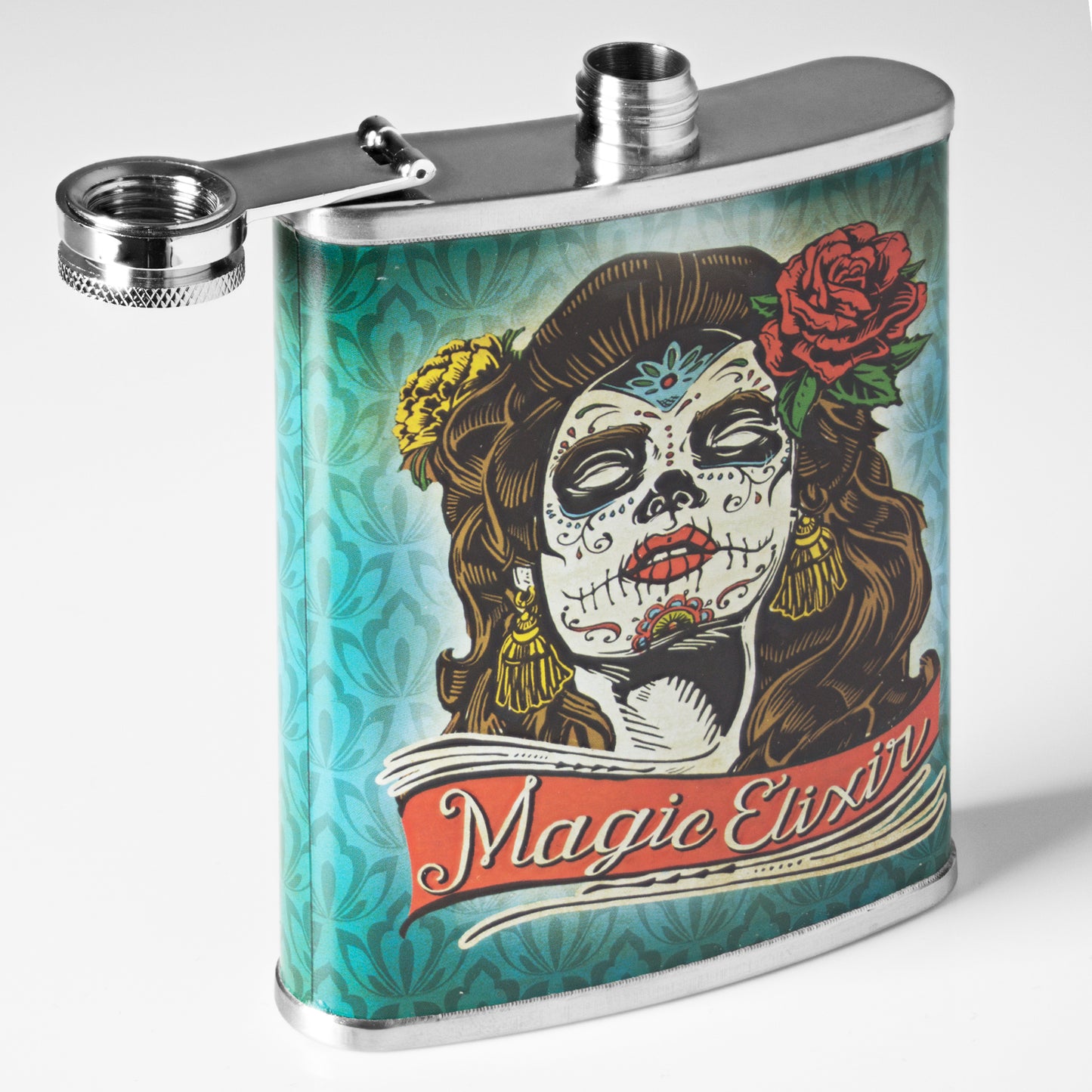 Magic Elixir Day of the Dead Stainless Steel 8 oz Liquor Flask