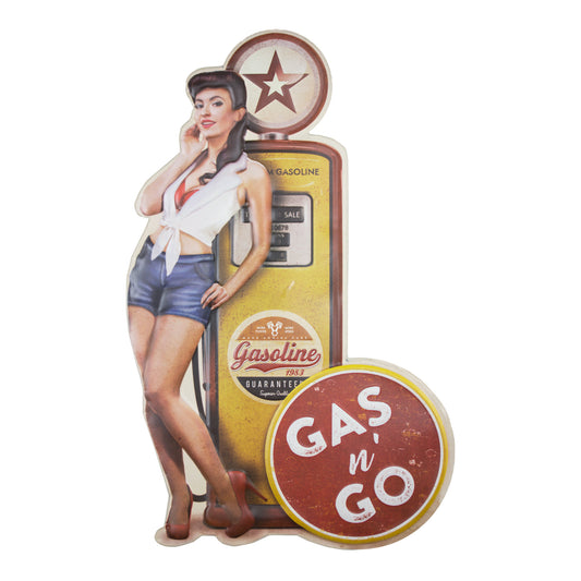 Gas n' Go Pinup Girl Embossed Metal Sign