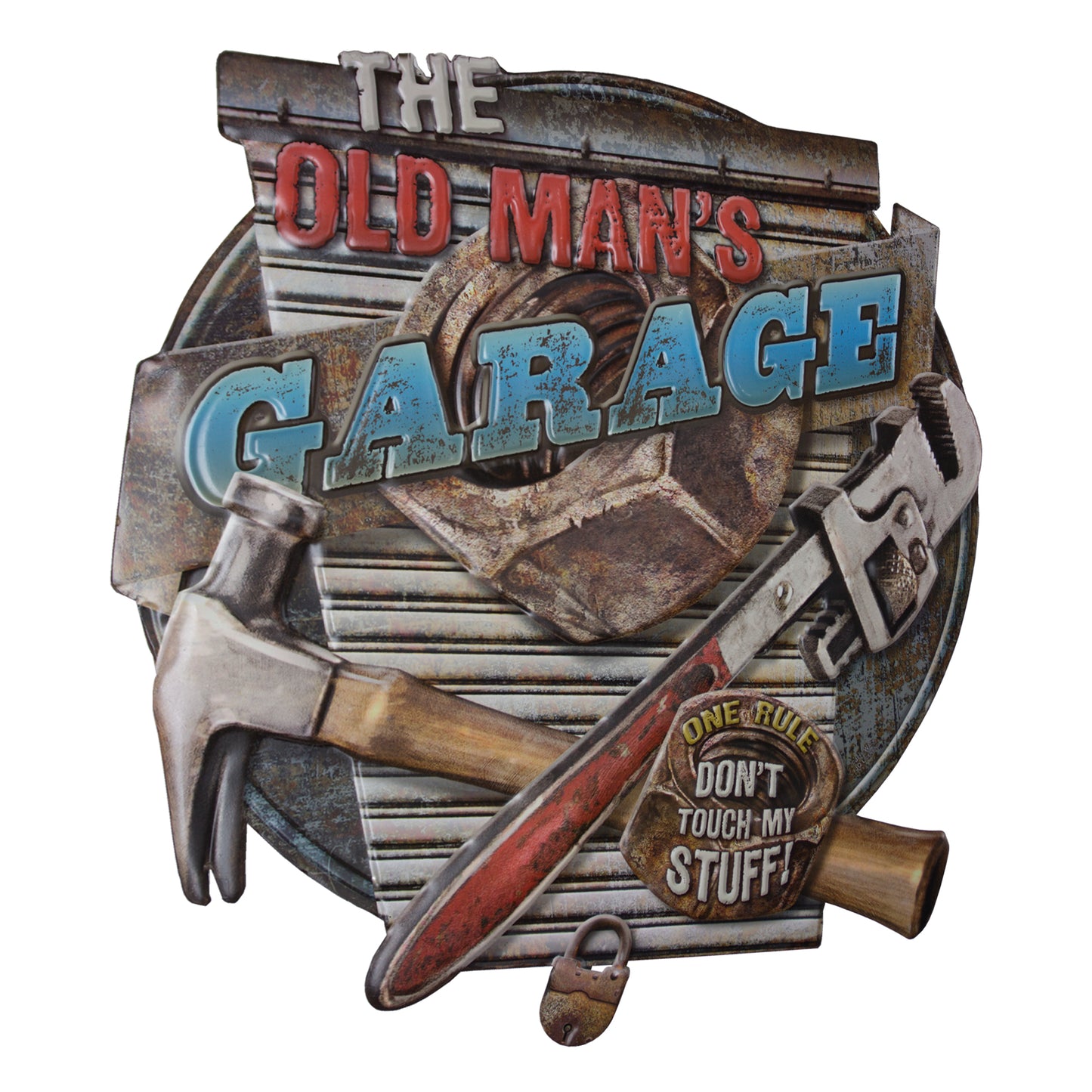 The Old Man's Garage - Don't Touch My Stuff Embossed Metal Sign