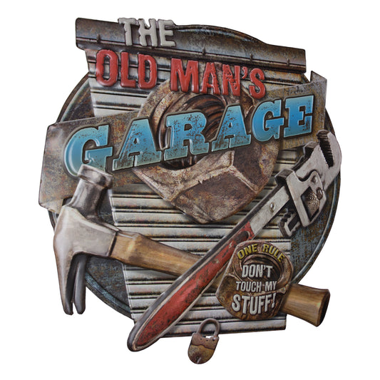 The Old Man's Garage - Don't Touch My Stuff Embossed Metal Sign