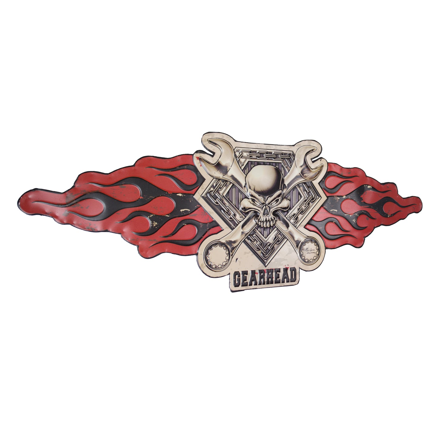 Gearhead Skull Embossed Metal Sign