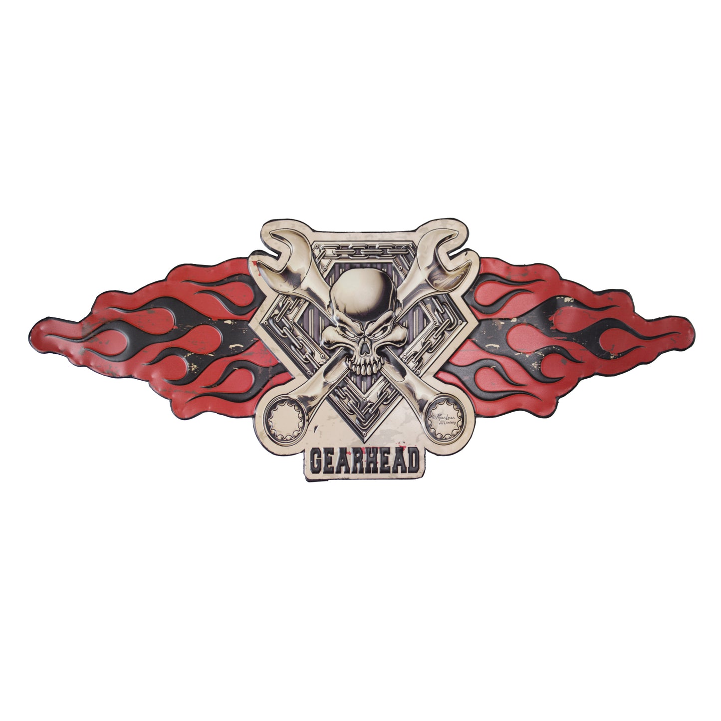 Gearhead Skull Embossed Metal Sign