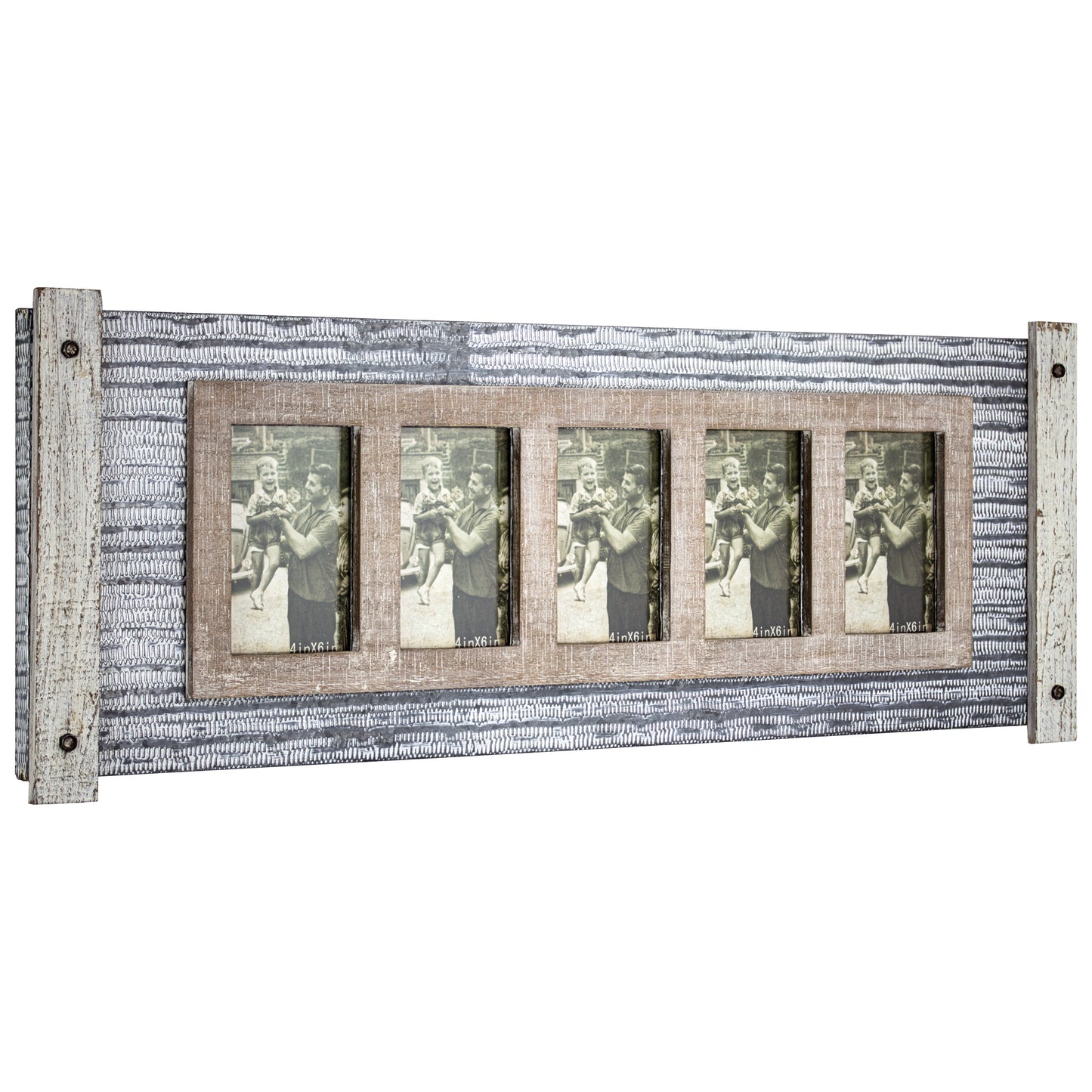Rustic Wood and Metal Hanging 5 Picture Photo Frame