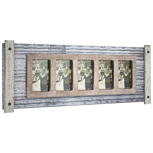 Rustic Wood and Metal Hanging 5 Picture Photo Frame