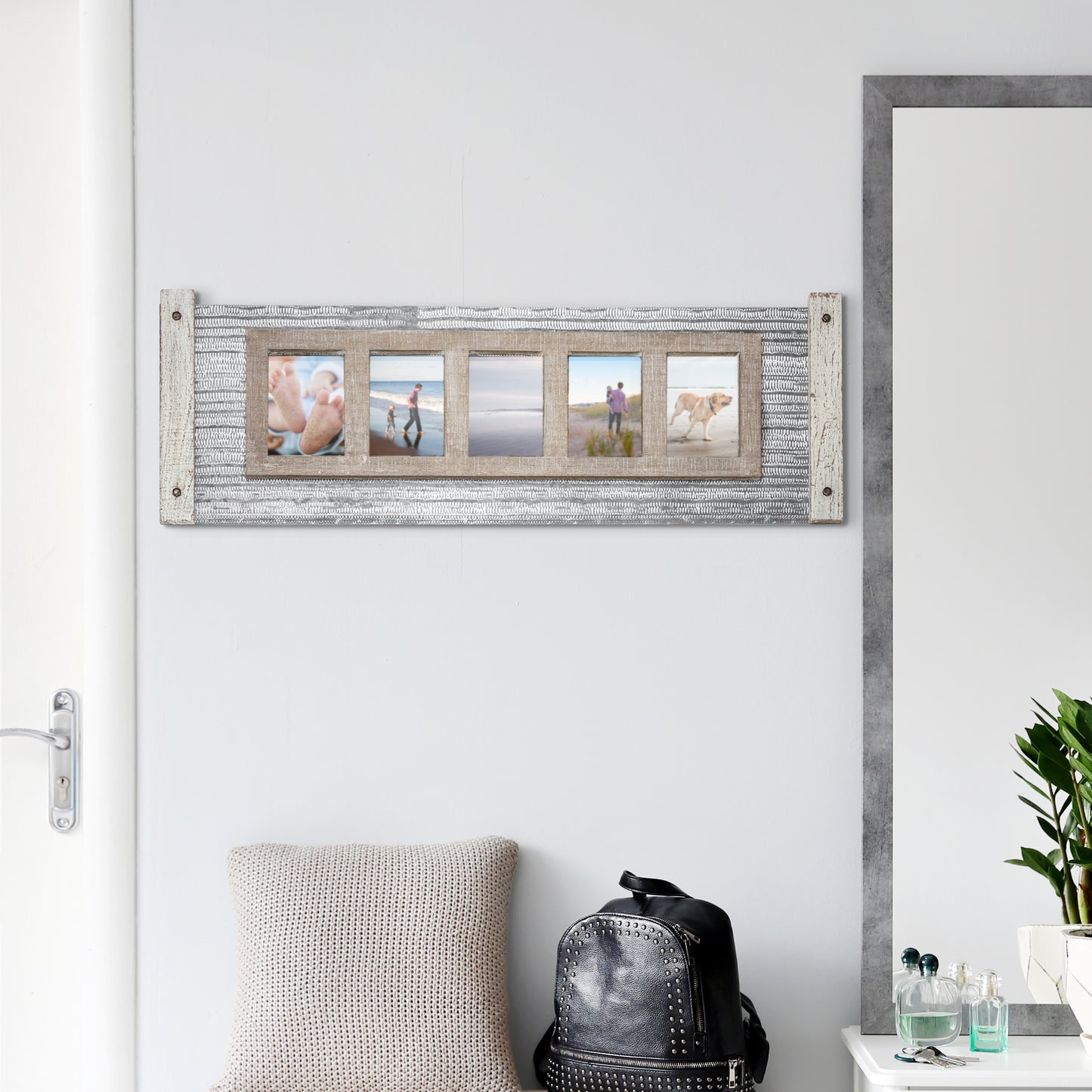 Rustic Wood and Metal Hanging 5 Picture Photo Frame