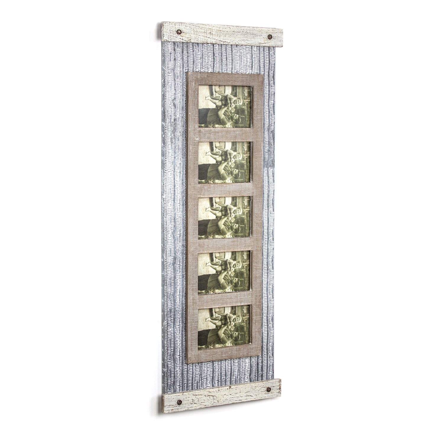 Rustic Wood and Metal Hanging 5 Picture Photo Frame