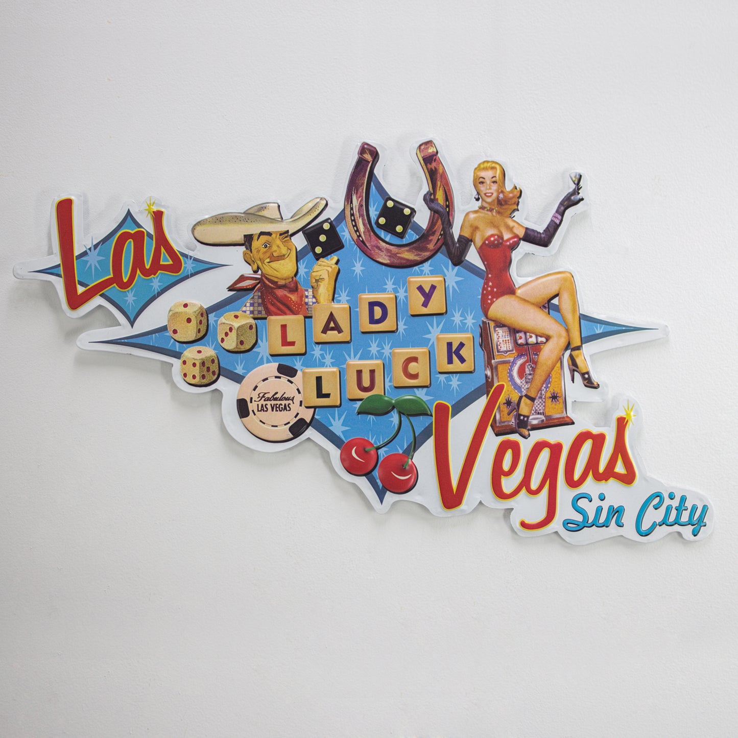 Viva Las Vegas Lady Luck Embossed Metal Sign