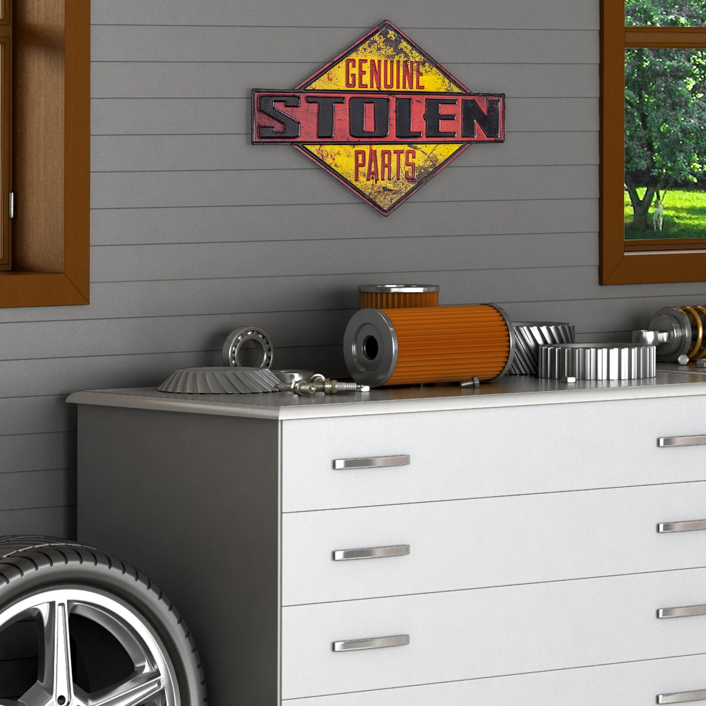Genuine Stole Parts Embossed Metal Sign