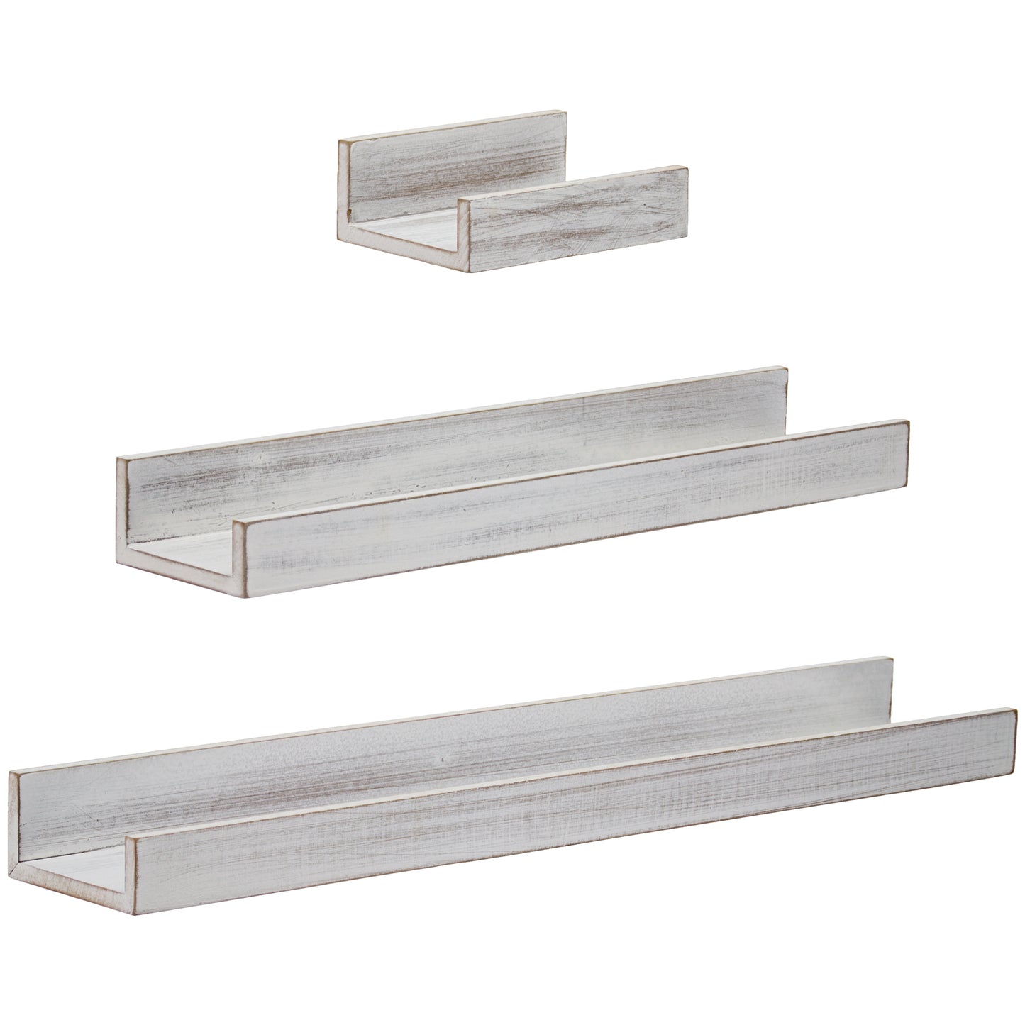 Whitewashed Wood Picture Ledge Floating U Wall Shelves - Set of 3