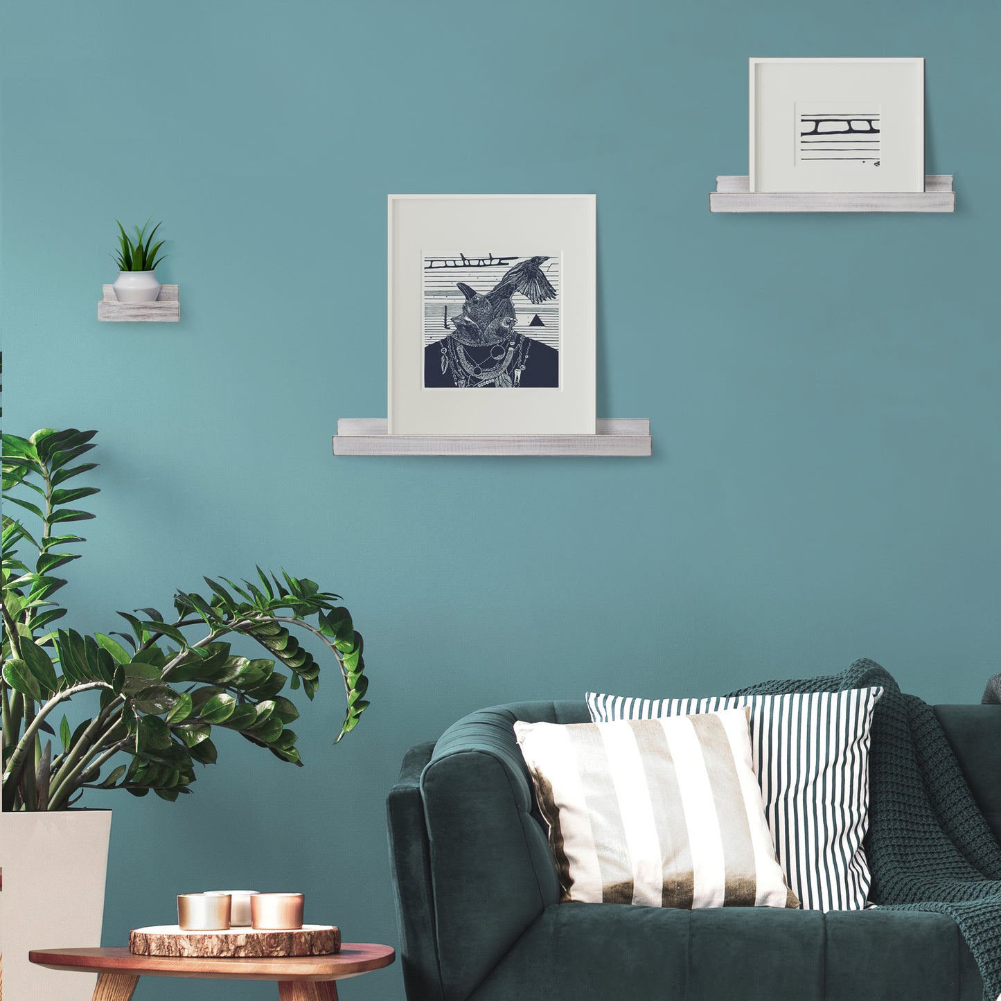 Whitewashed Wood Picture Ledge Floating U Wall Shelves - Set of 3