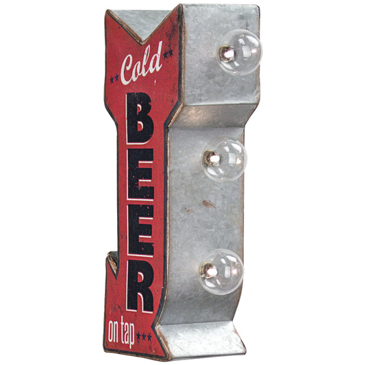 Cold Beer On Tap Vintage Mini LED Marquee Arrow Sign (12” x 5.25”)