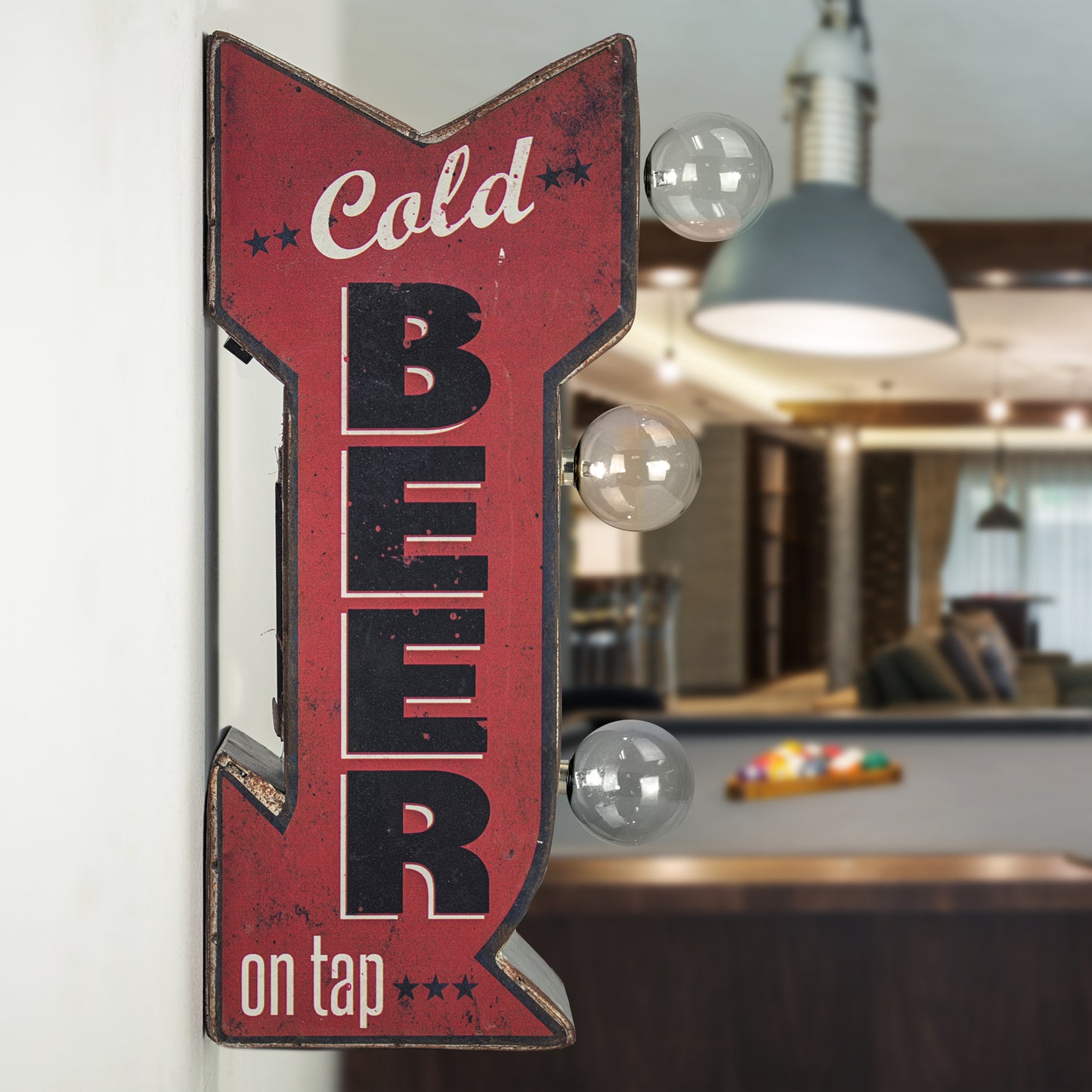 Cold Beer On Tap Vintage Mini LED Marquee Arrow Sign (12” x 5.25”)