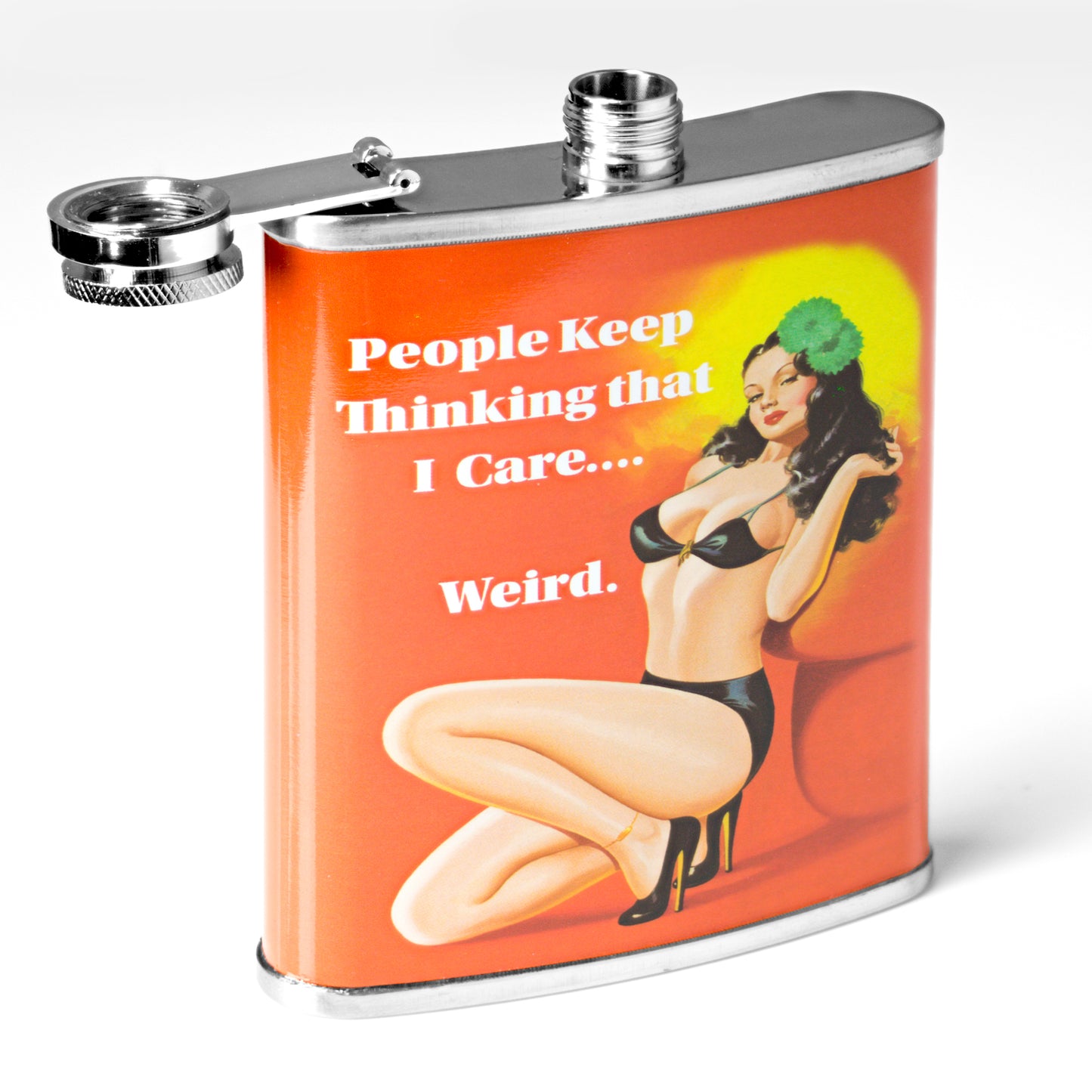 “People Keep Thinking that I Care…Weird” Stainless Steel 8 oz Liquor Flask