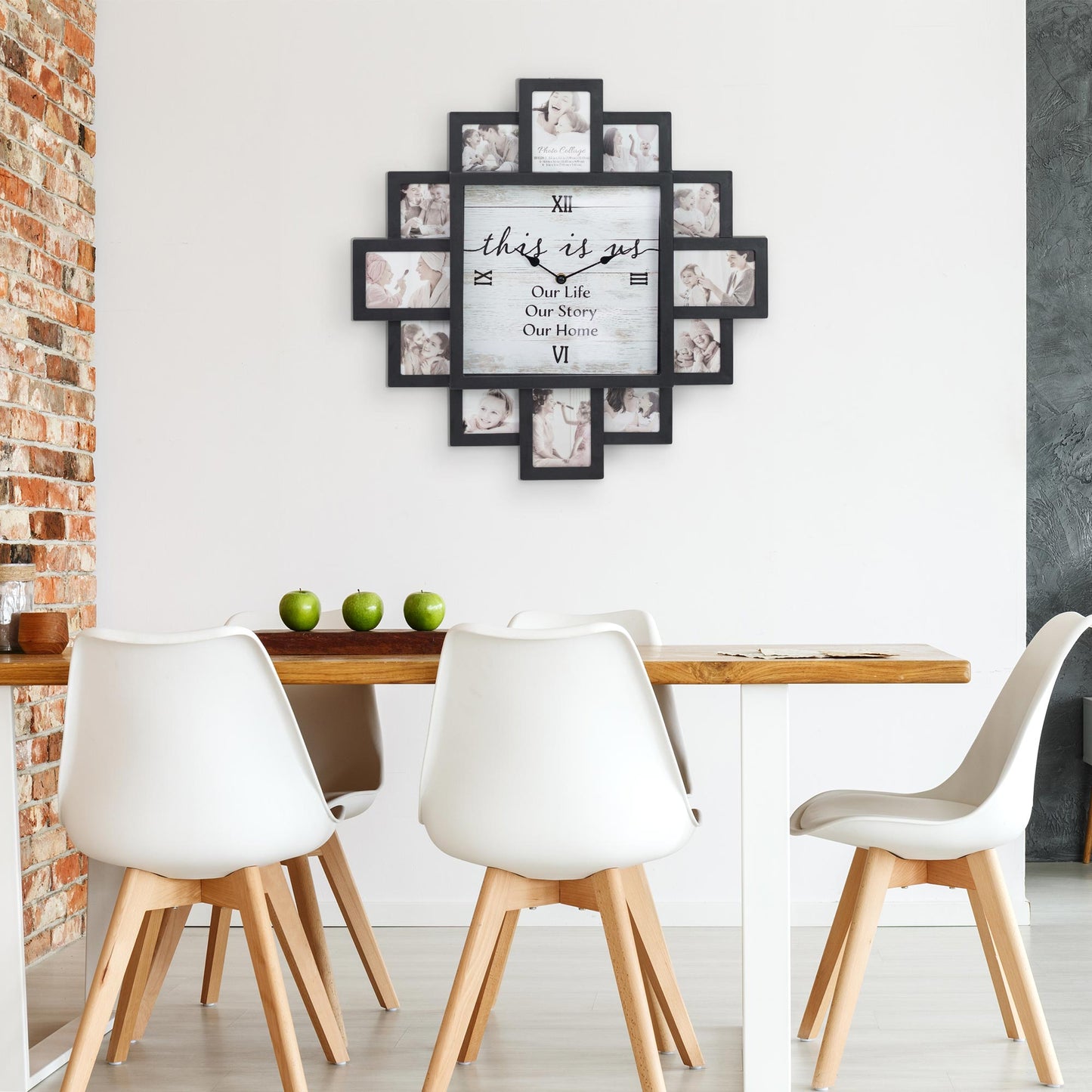 Black Farmhouse Shabby-Chic "This Is Us" Picture Frame Wall Collage Clock