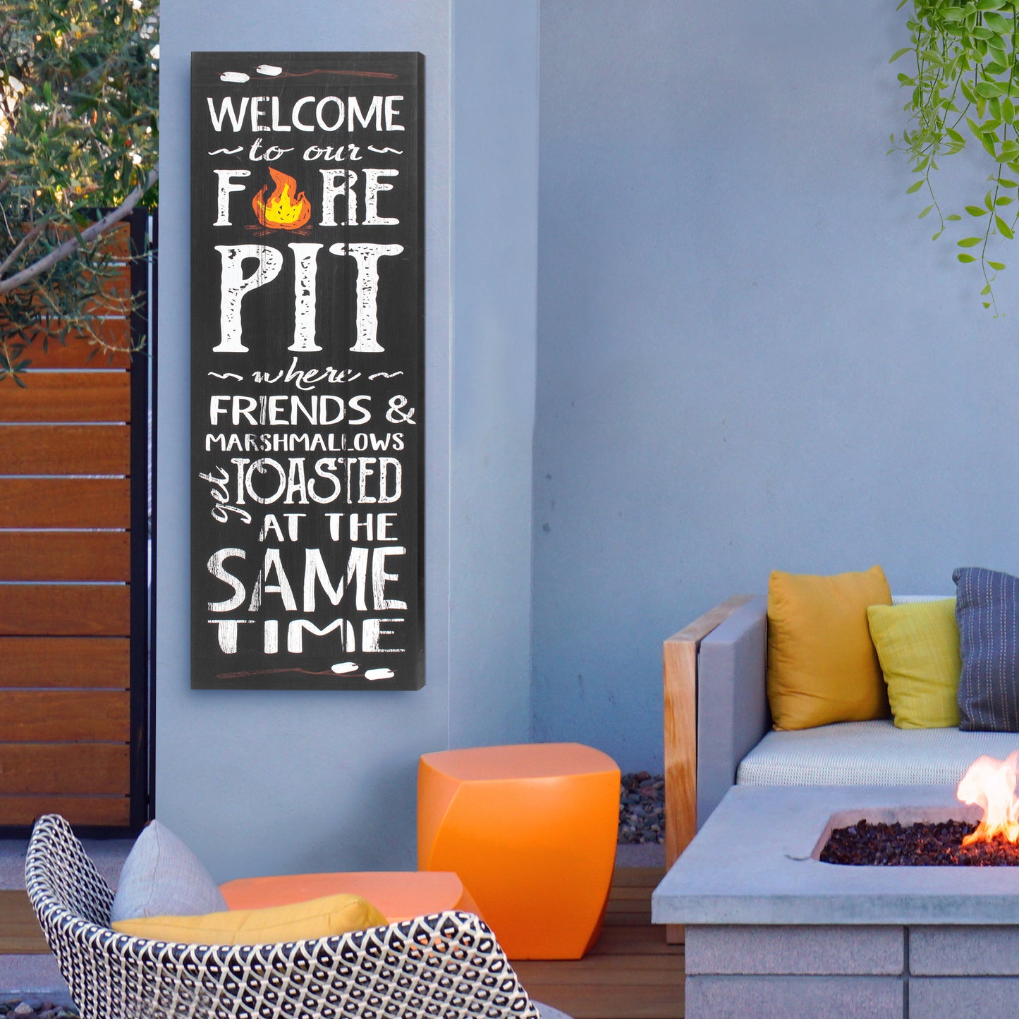 Welcome to the Firepit Outdoor Canvas Art Print - 16x48