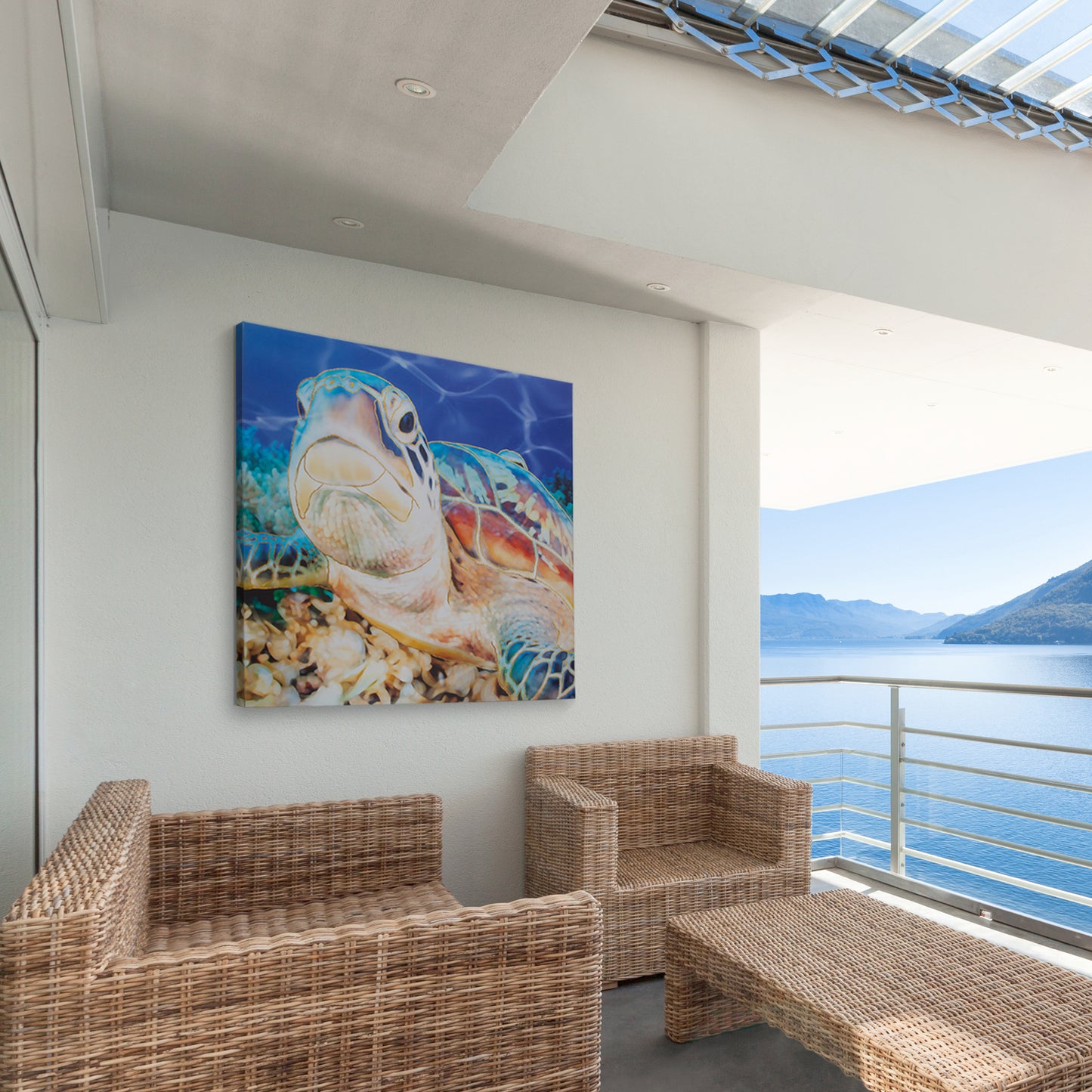 Sea Turtle Outdoor Canvas Art Print - 35x35