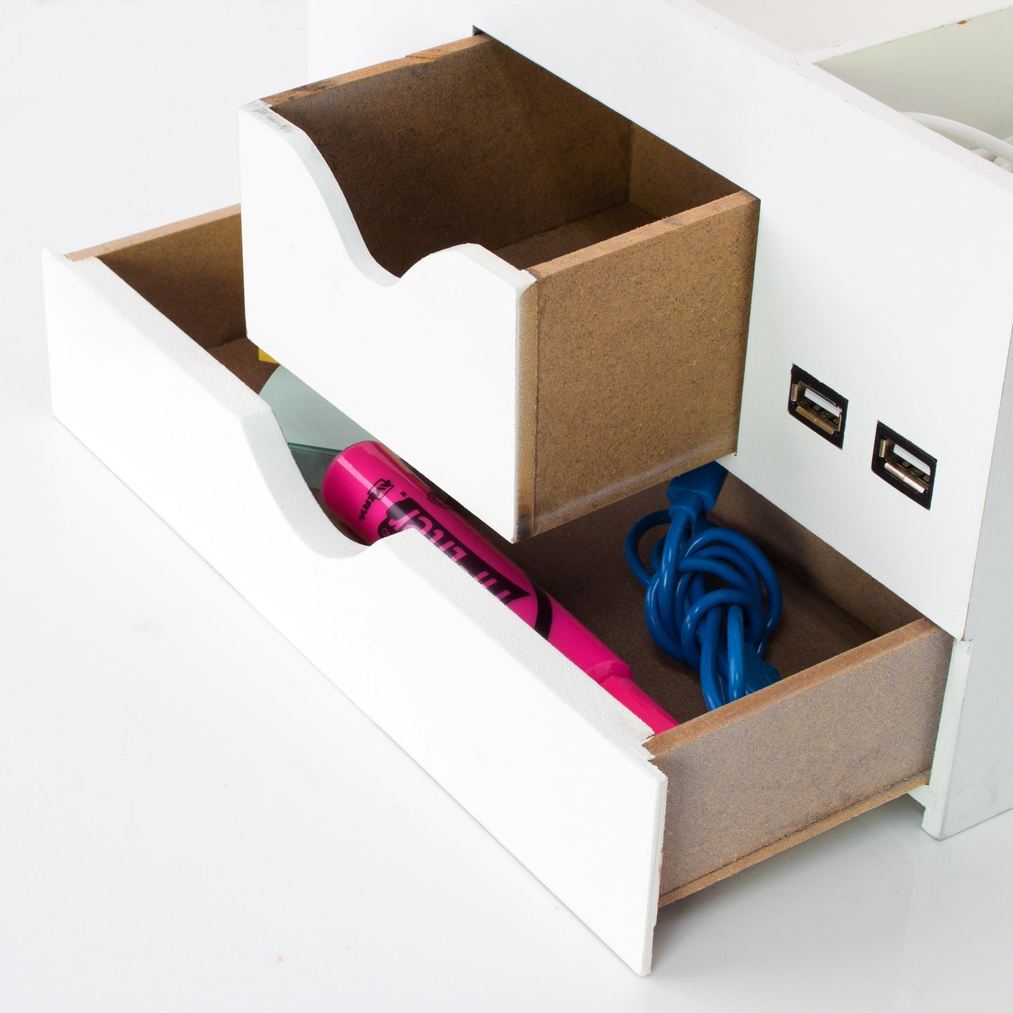 3 Tier Desk Organizer with USB Port - White