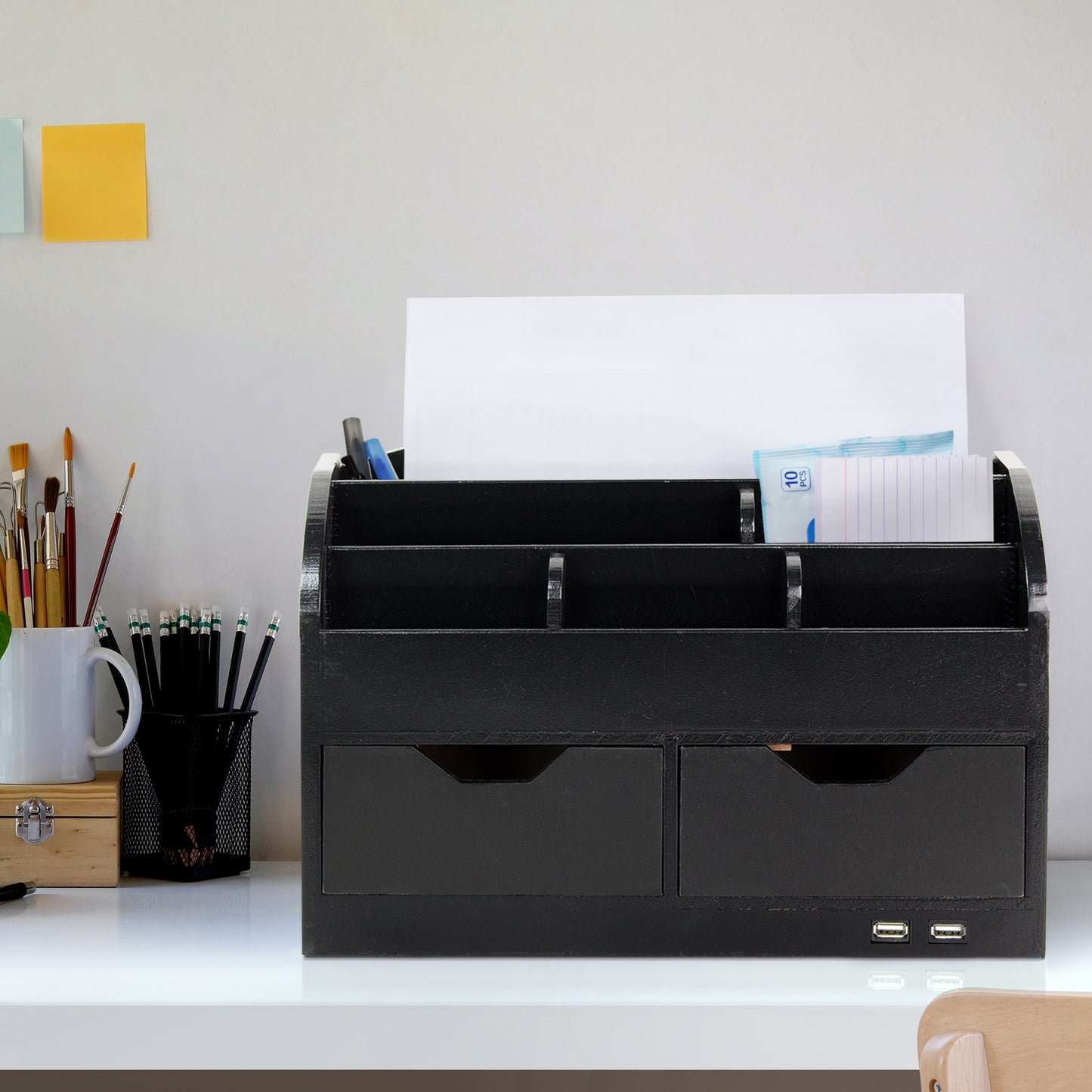 Space Saving Desk Organizer with USB Port - Black