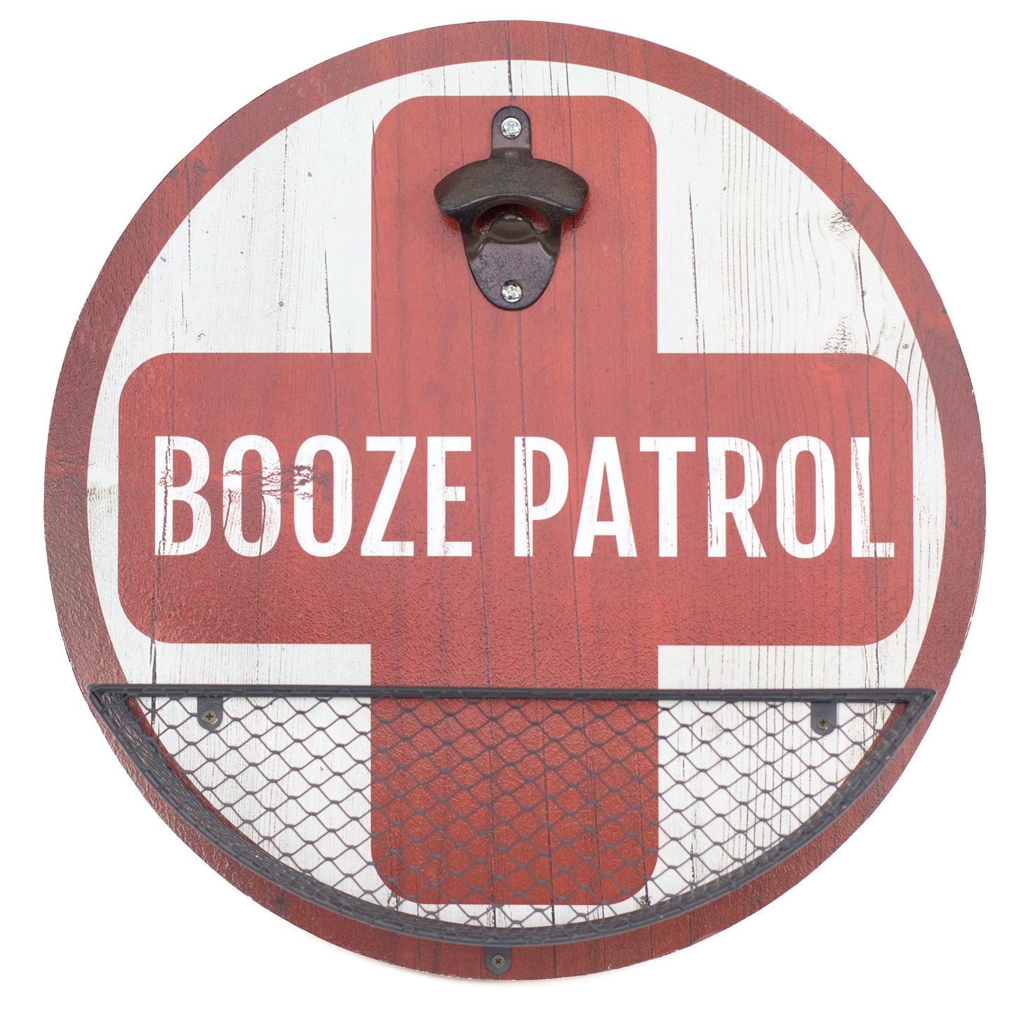 Rustic Vintage 'Booze Patrol' Bottle Opener & Cap Catcher - 14"