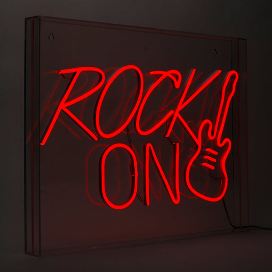 Rock On Guitar Neon Acrylic Box LED Sign