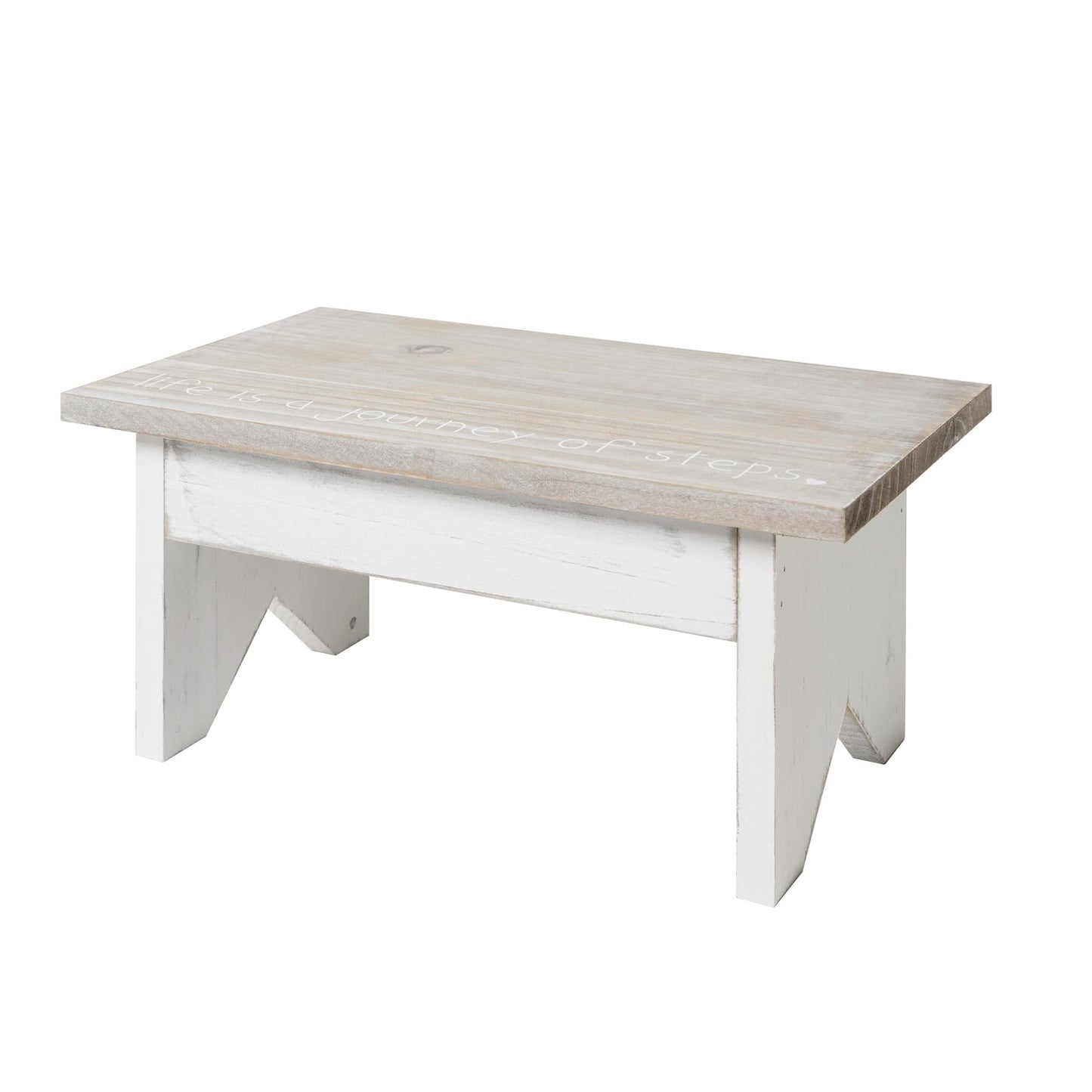 Addie Joy Life is a Journey of Steps Wood Stool - Grey/White Wash