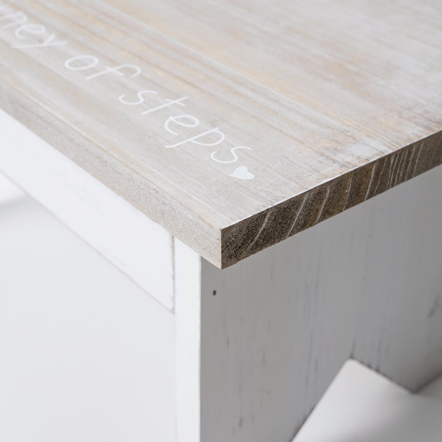Addie Joy Life is a Journey of Steps Wood Stool - Grey/White Wash