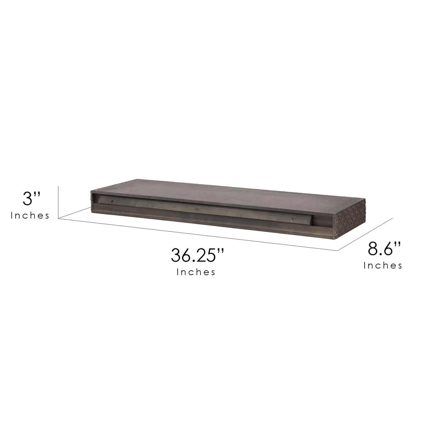 Large Rustic Embossed Wood Floating Wall Shelf - Black